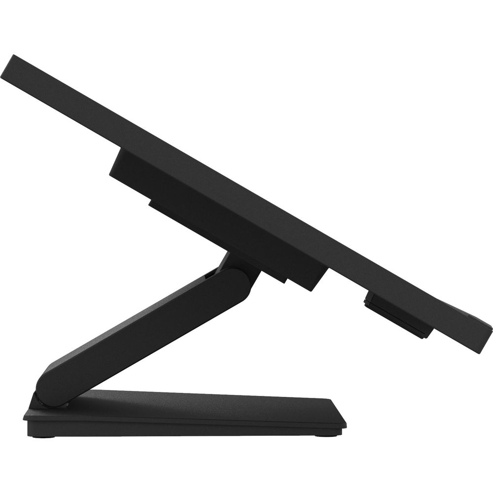Monitor nero su supporto a Z, visto di lato.