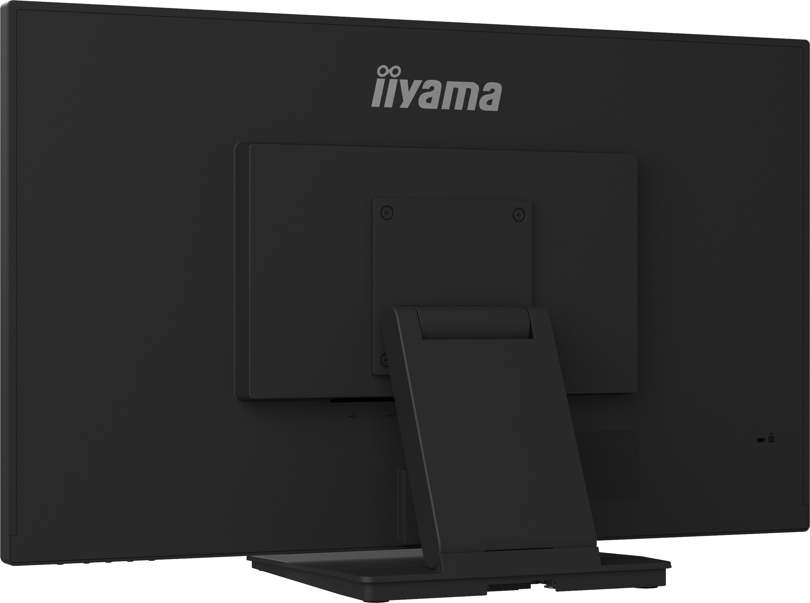 Vista posteriore di un monitor nero con logo iiyama e supporto.