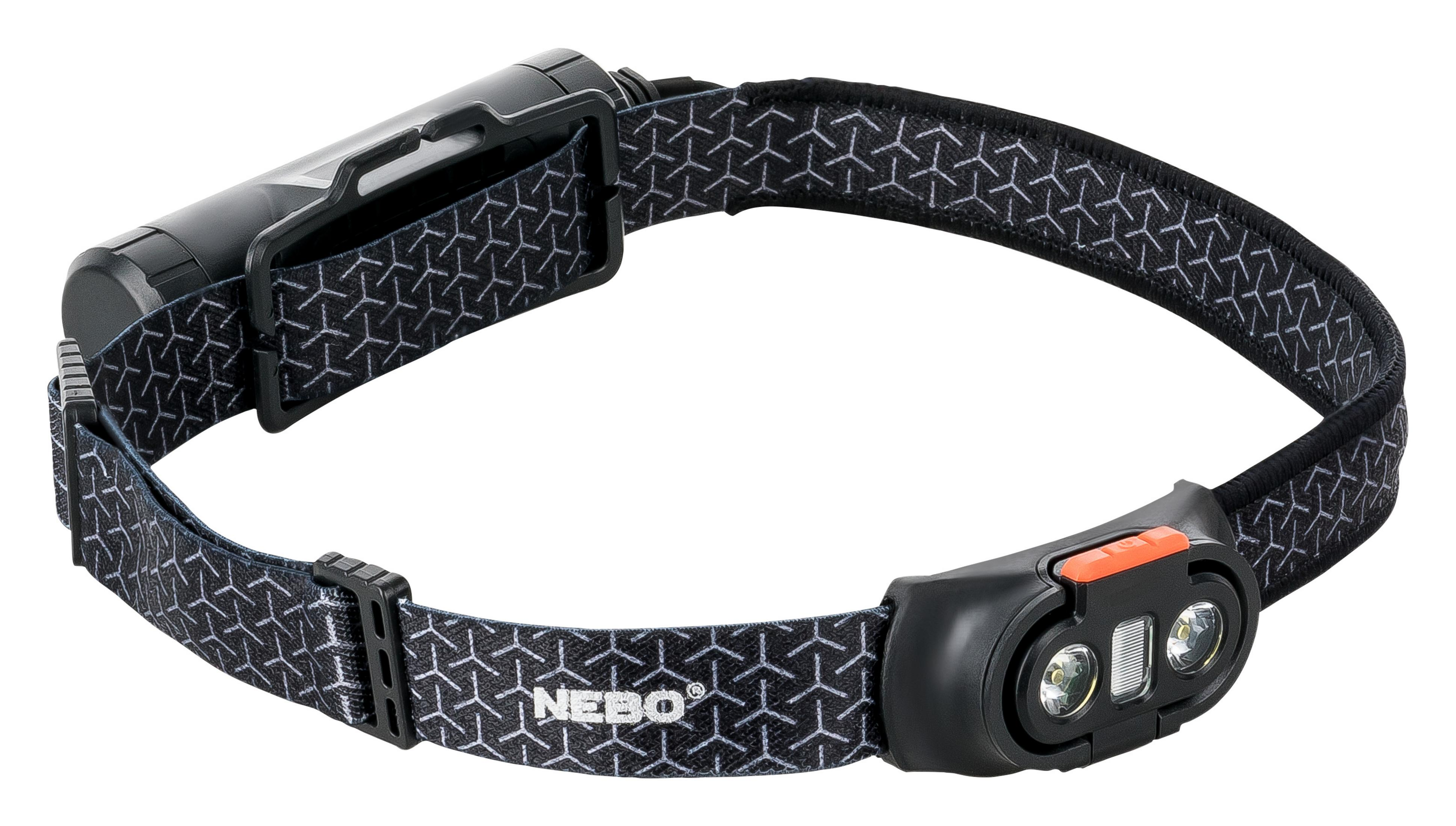 Schwarzes Stirnband mit geometrischem Muster, schwarzer Lampe und zwei Lichtern.