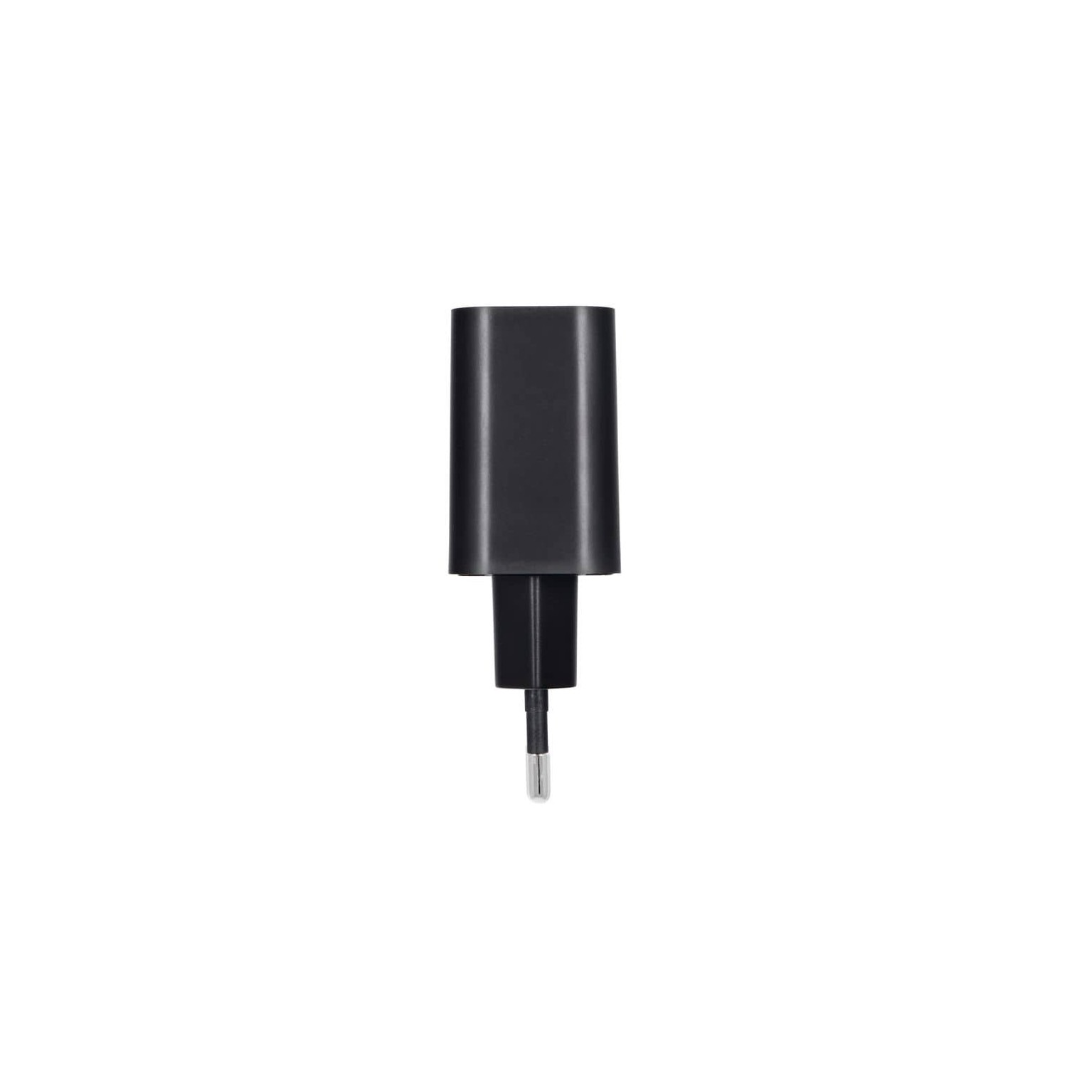 A black charger with silver pins on a white background.