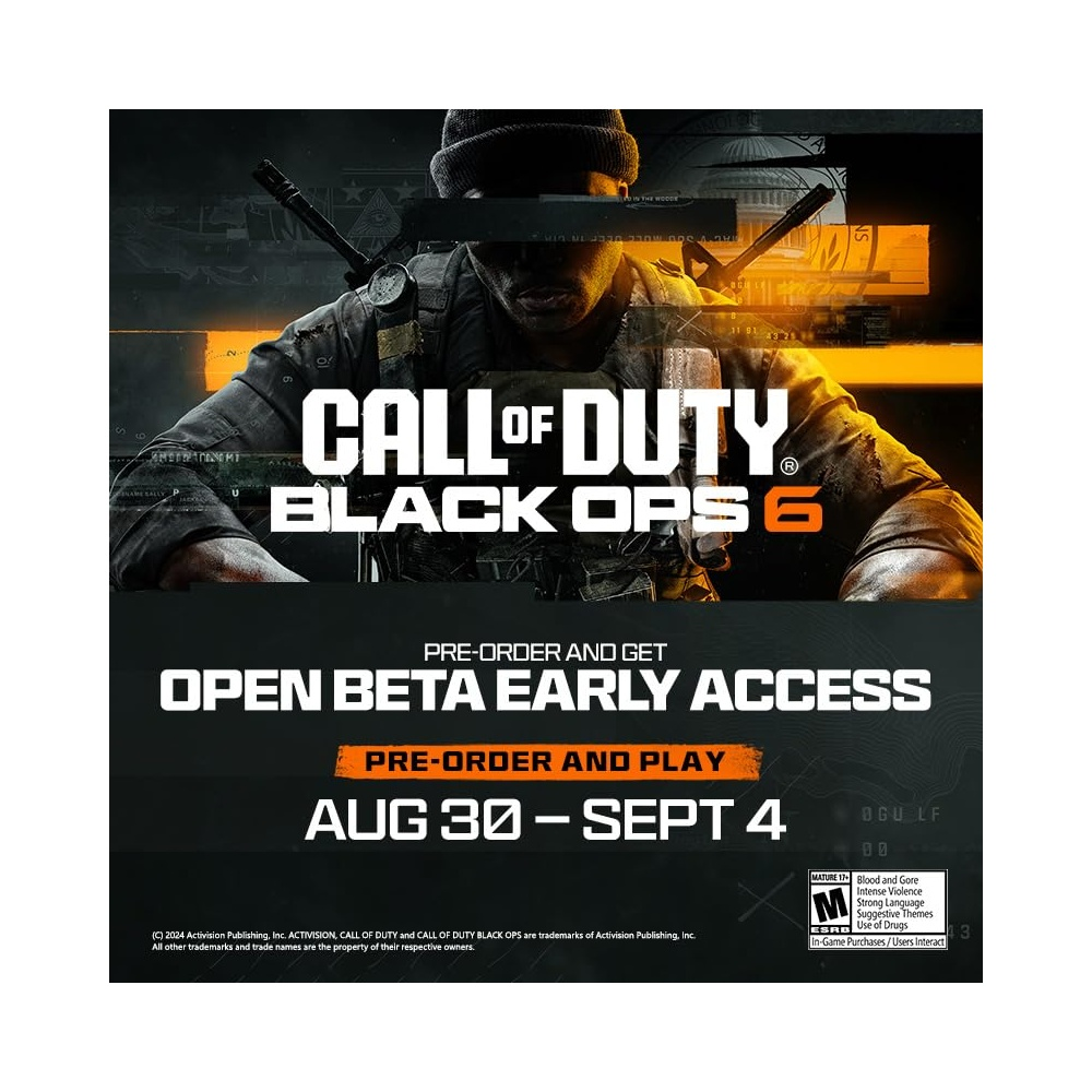 Annuncio Call of Duty Black Ops 6 per accesso anticipato alla beta aperta 30 ago - 4 set.