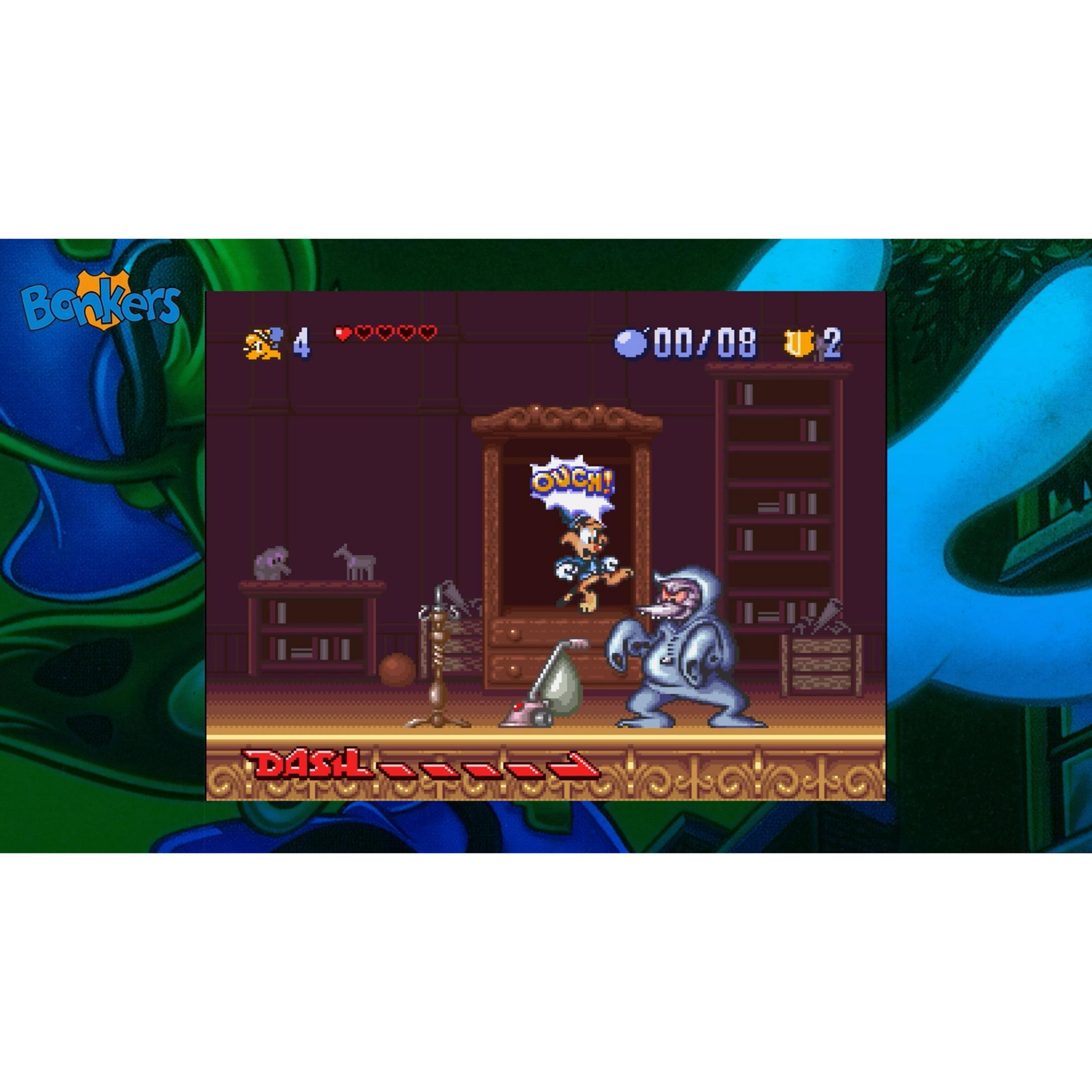 Un personaggio dei cartoni animati in abito blu davanti a un armadio. Info gioco in alto.