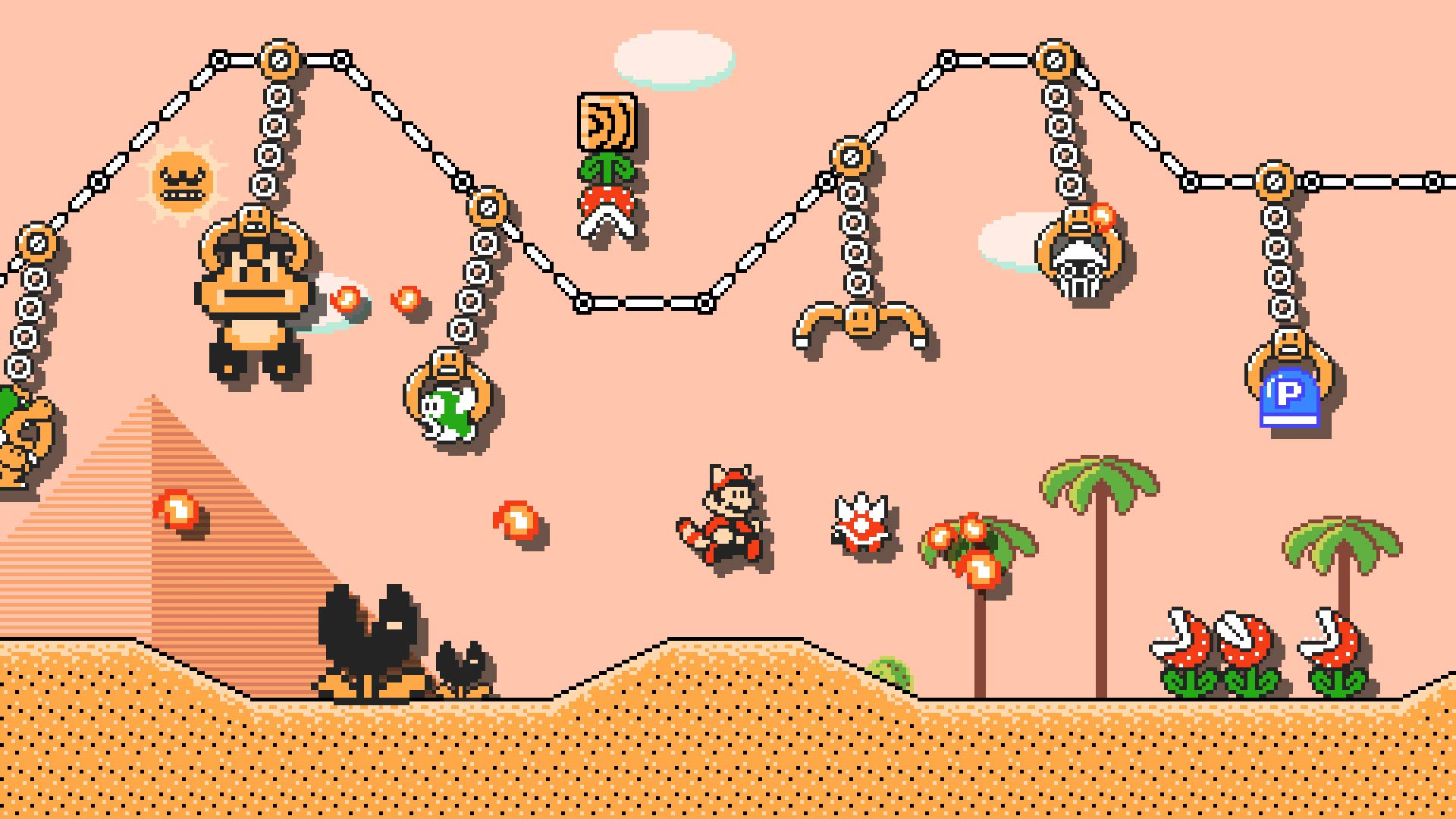 Mario in un gioco 2D con Goomba, Koopa e Piante Piranha.