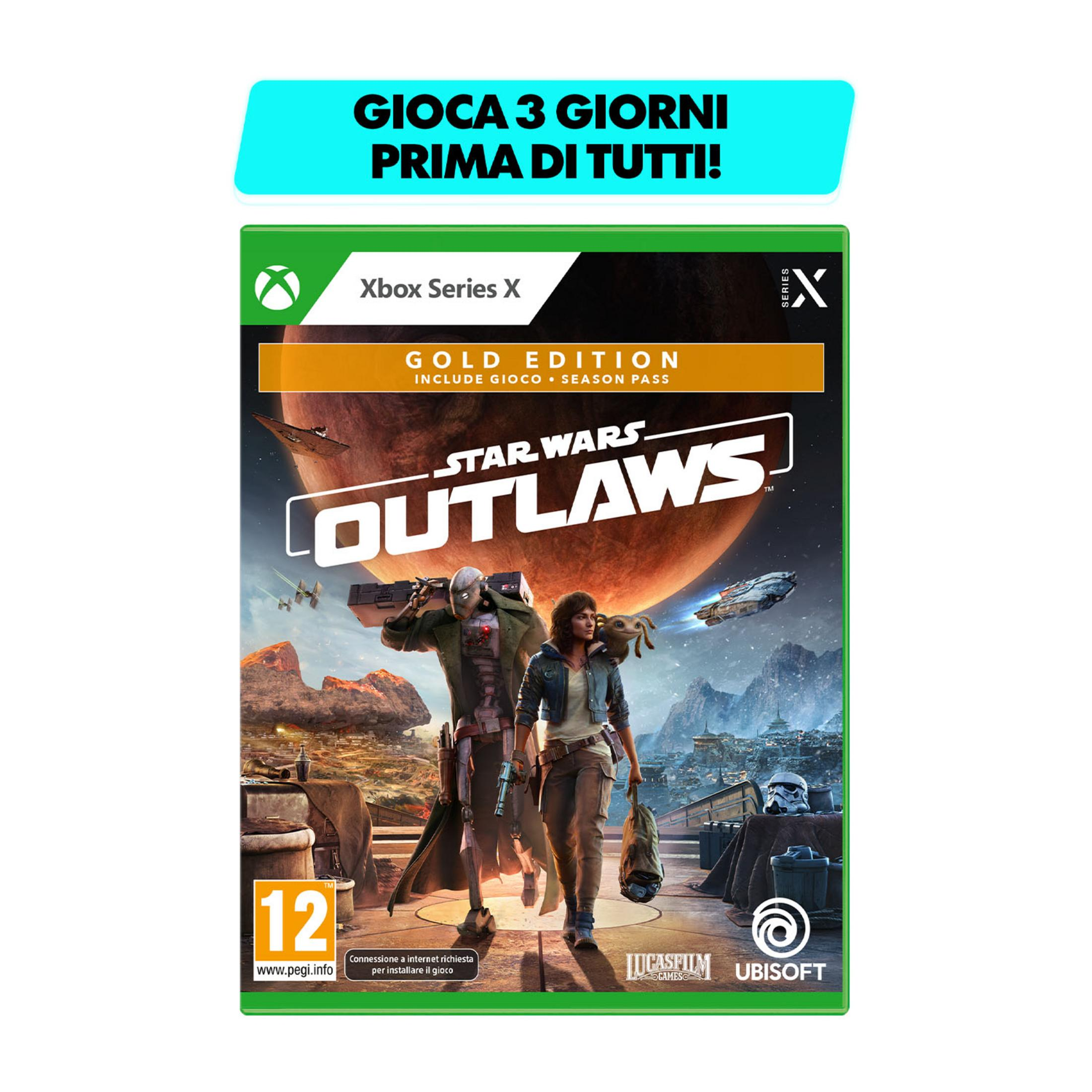 Custodia gioco Xbox Series X: Star Wars Outlaws Gold Edition con due personaggi.