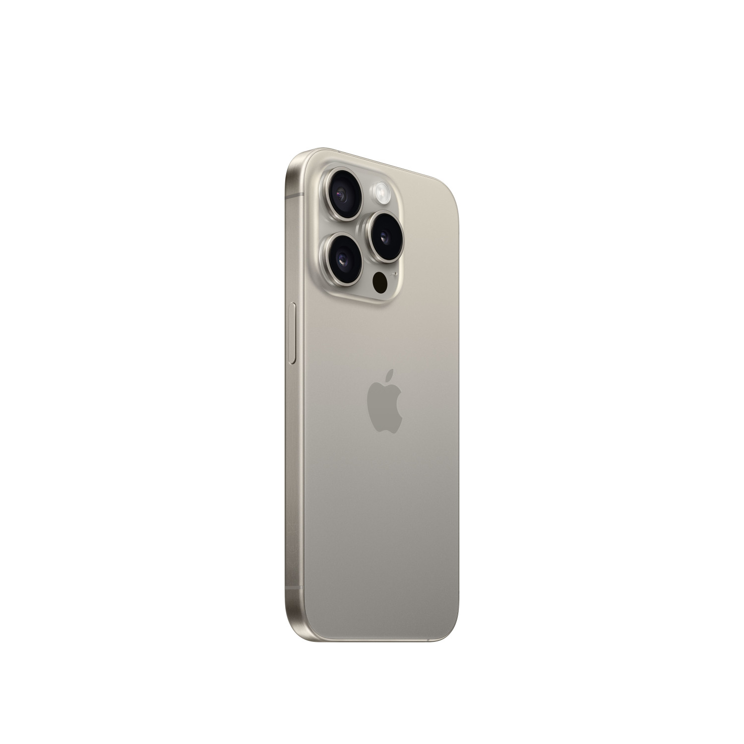 Vista posteriore di un iPhone argentato con tre fotocamere e logo Apple.