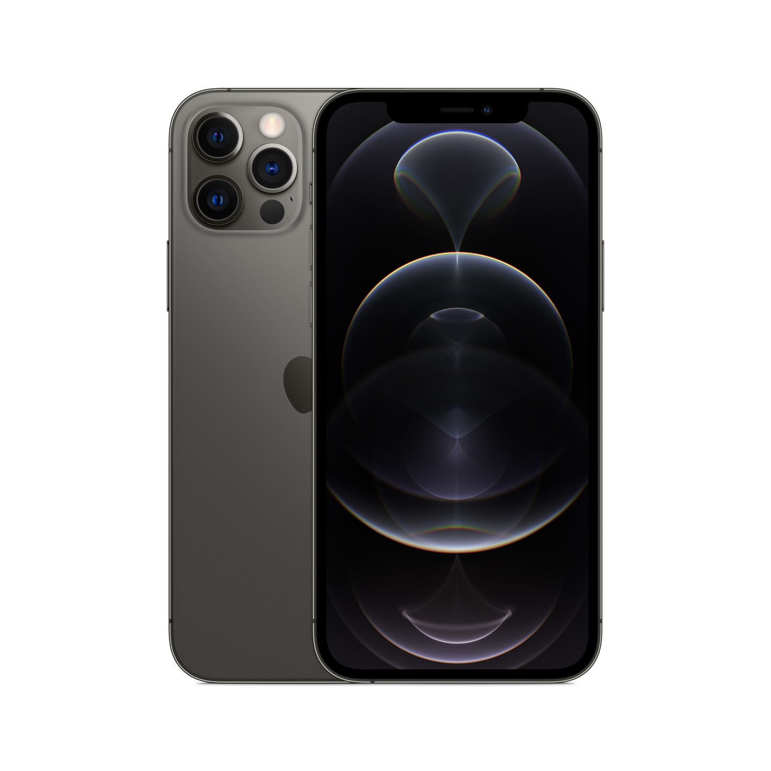 Un iPhone gris avec trois caméras arrière est présenté avec son écran allumé.