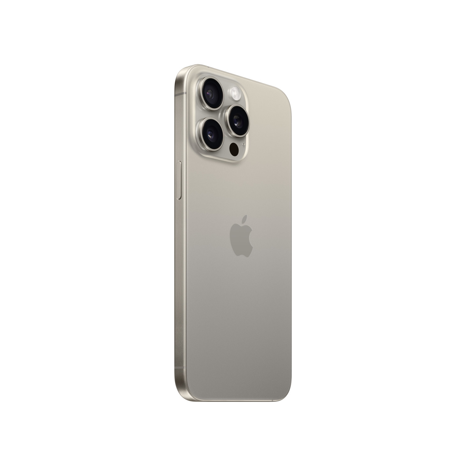 Vista posteriore di un iPhone argentato con tre fotocamere e il logo Apple.