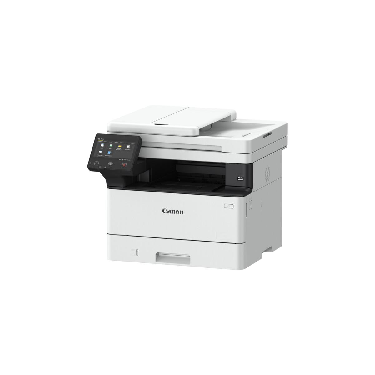 Ein weißer Canon Laserdrucker mit Touchscreen-Display.