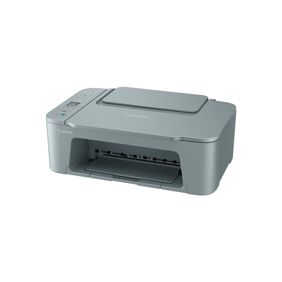 Een grijze Canon Pixma printer op een witte achtergrond.