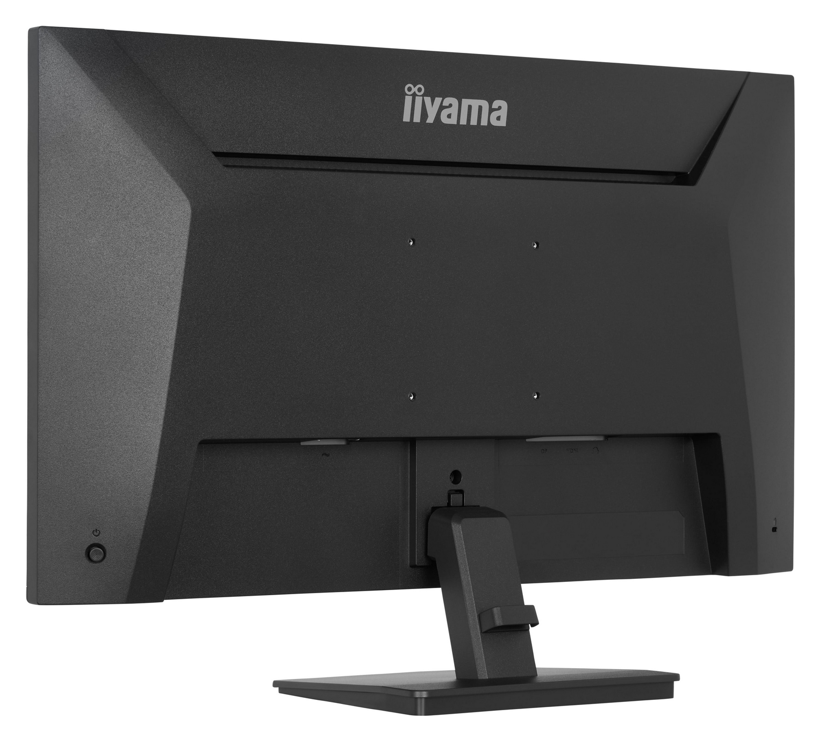 Vista posteriore di un monitor nero con logo "iiyama" e porte.