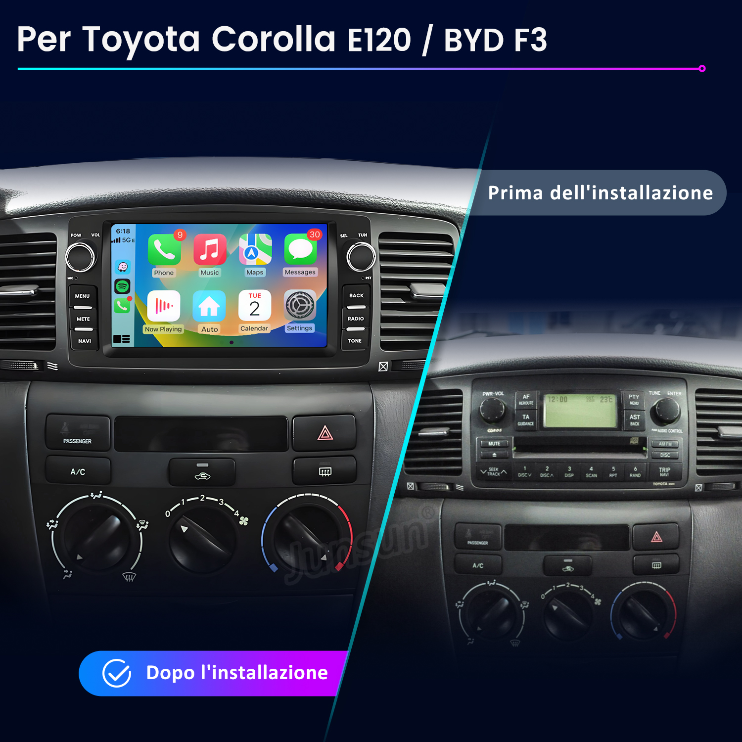Confronto autoradio: Sopra touchscreen, sotto radio originale.