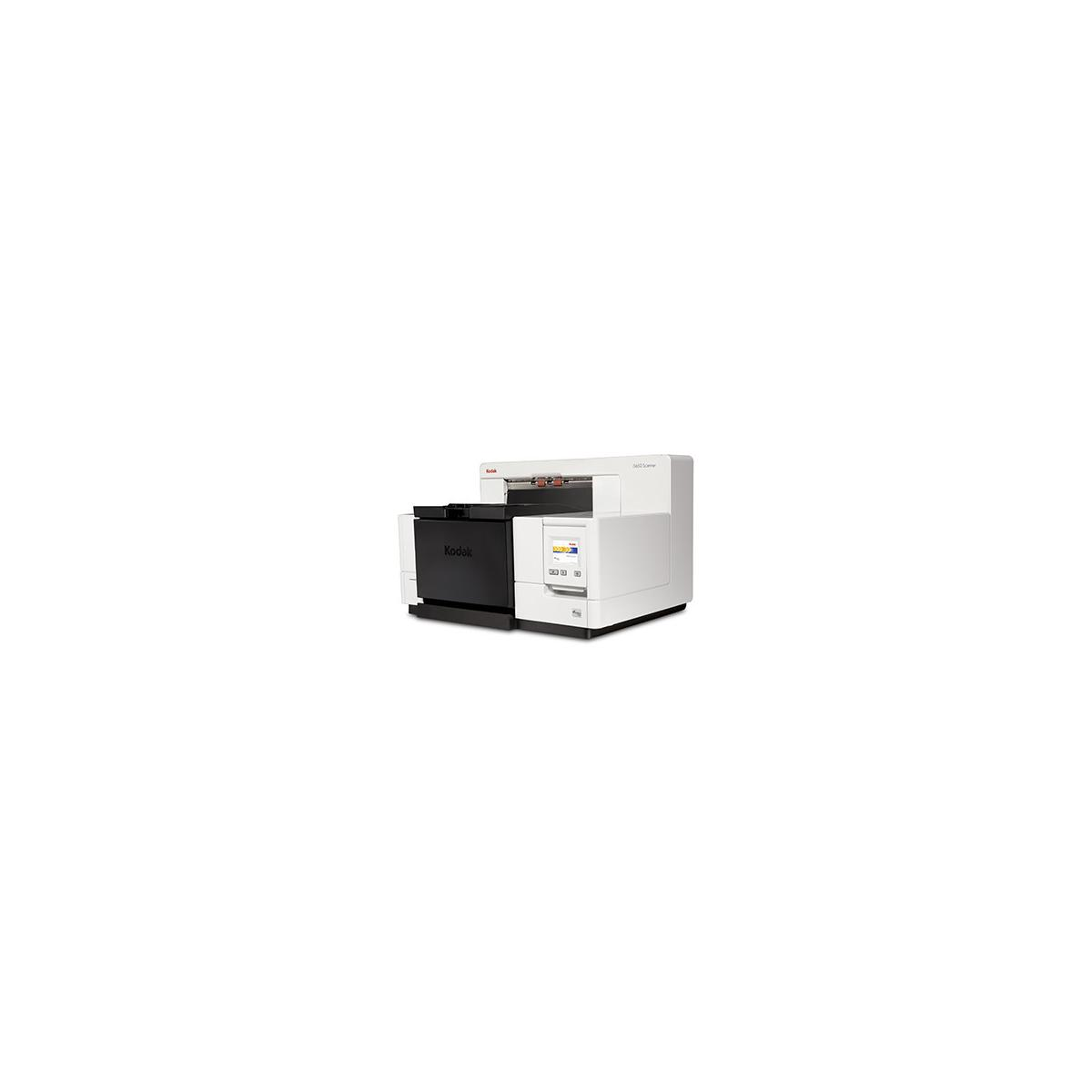 Ein weißer Kodak-Drucker mit einem schwarzen Fach und einem Touchscreen-Display.