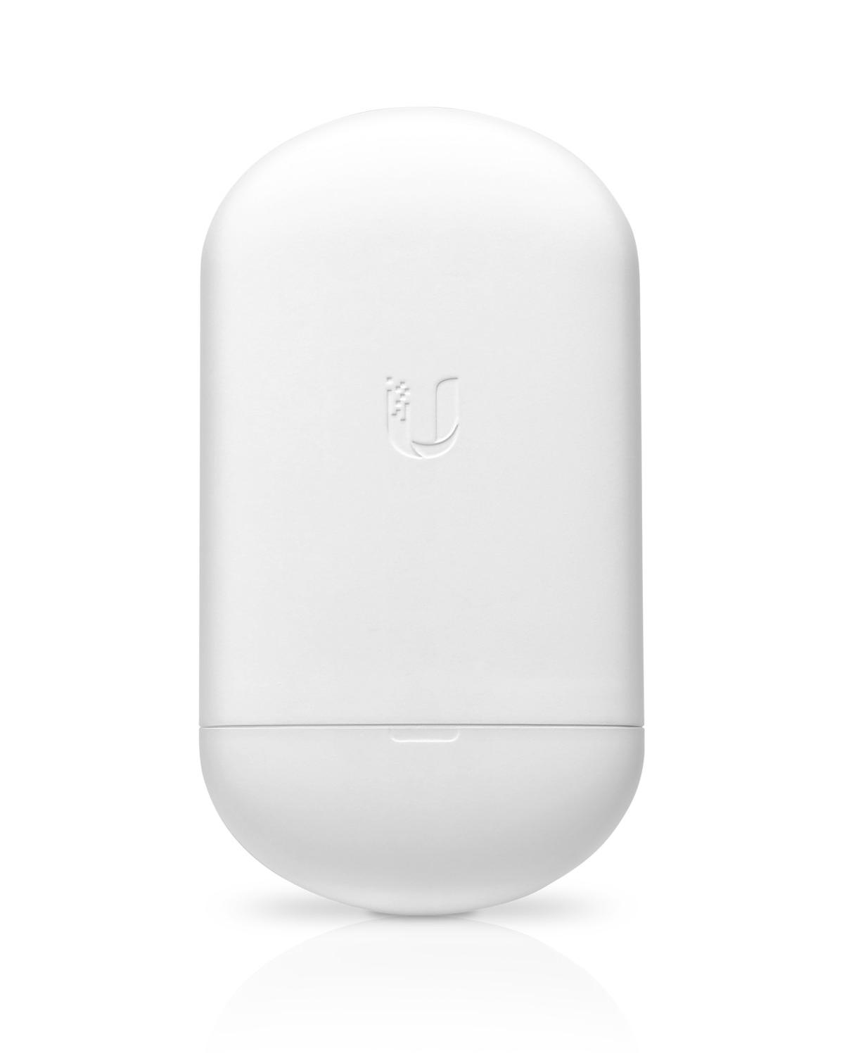 White outdoor Wi-Fi access point with a rounded top and bottom. Logo embossed.