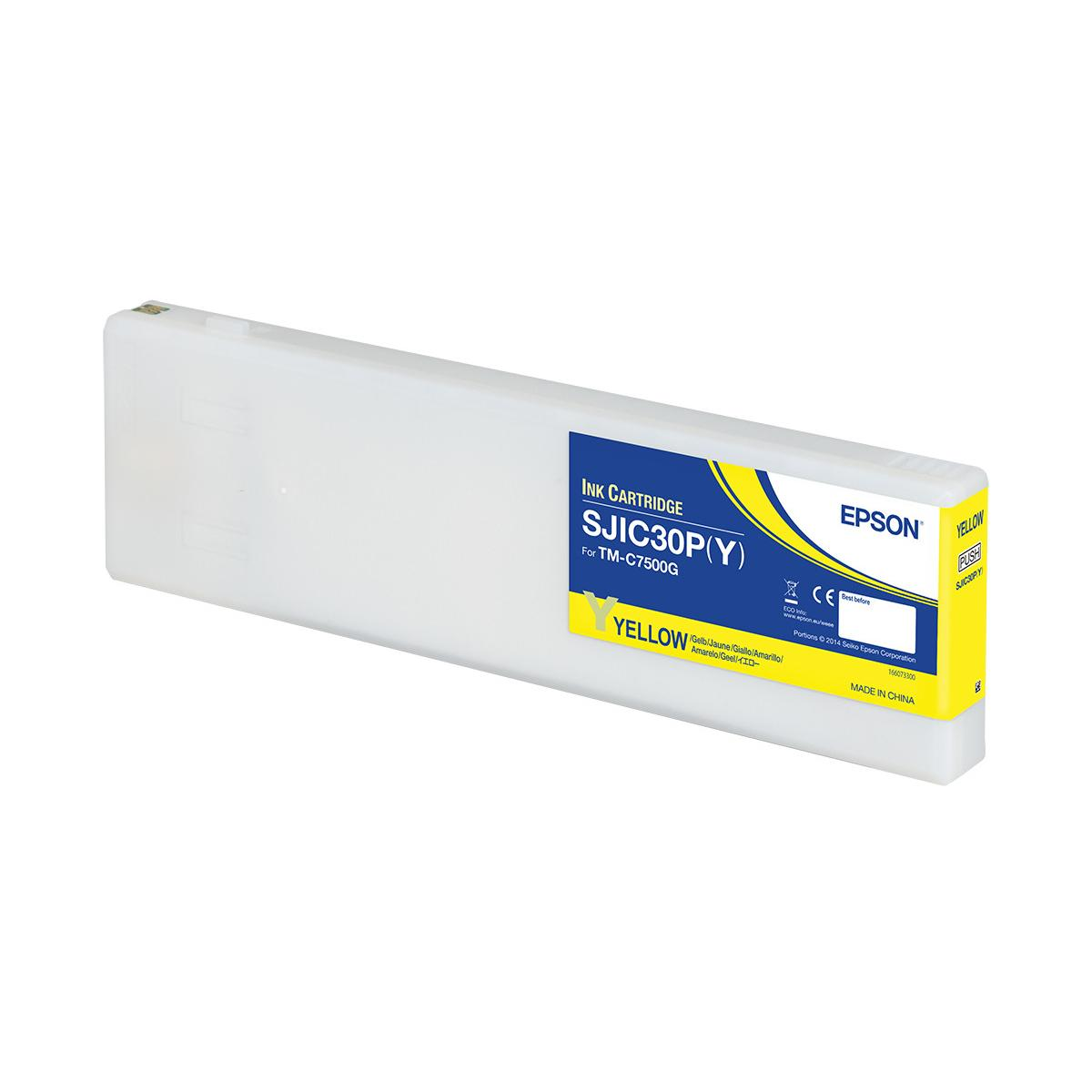 Gele EPSON inktcartridge SJIC30P(Y) voor TM-C7500G, Made in China.
