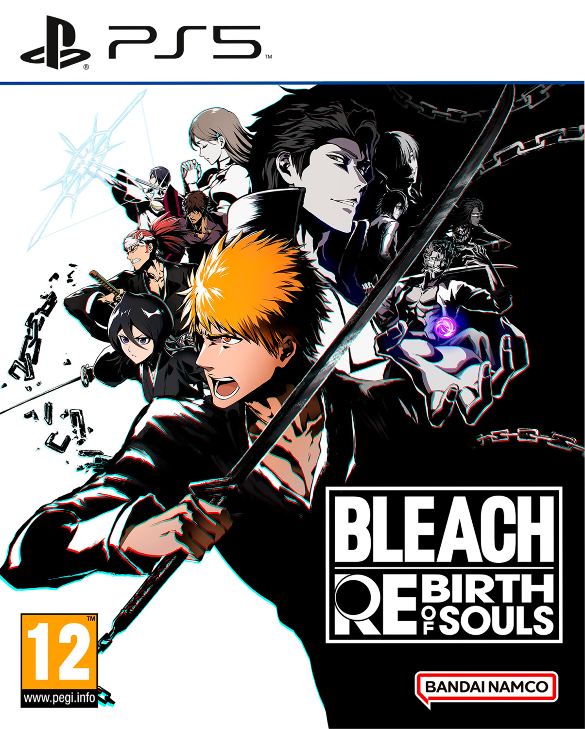 Copertina gioco PS5: Bleach: Birth of Souls con personaggi anime e PEGI 12.