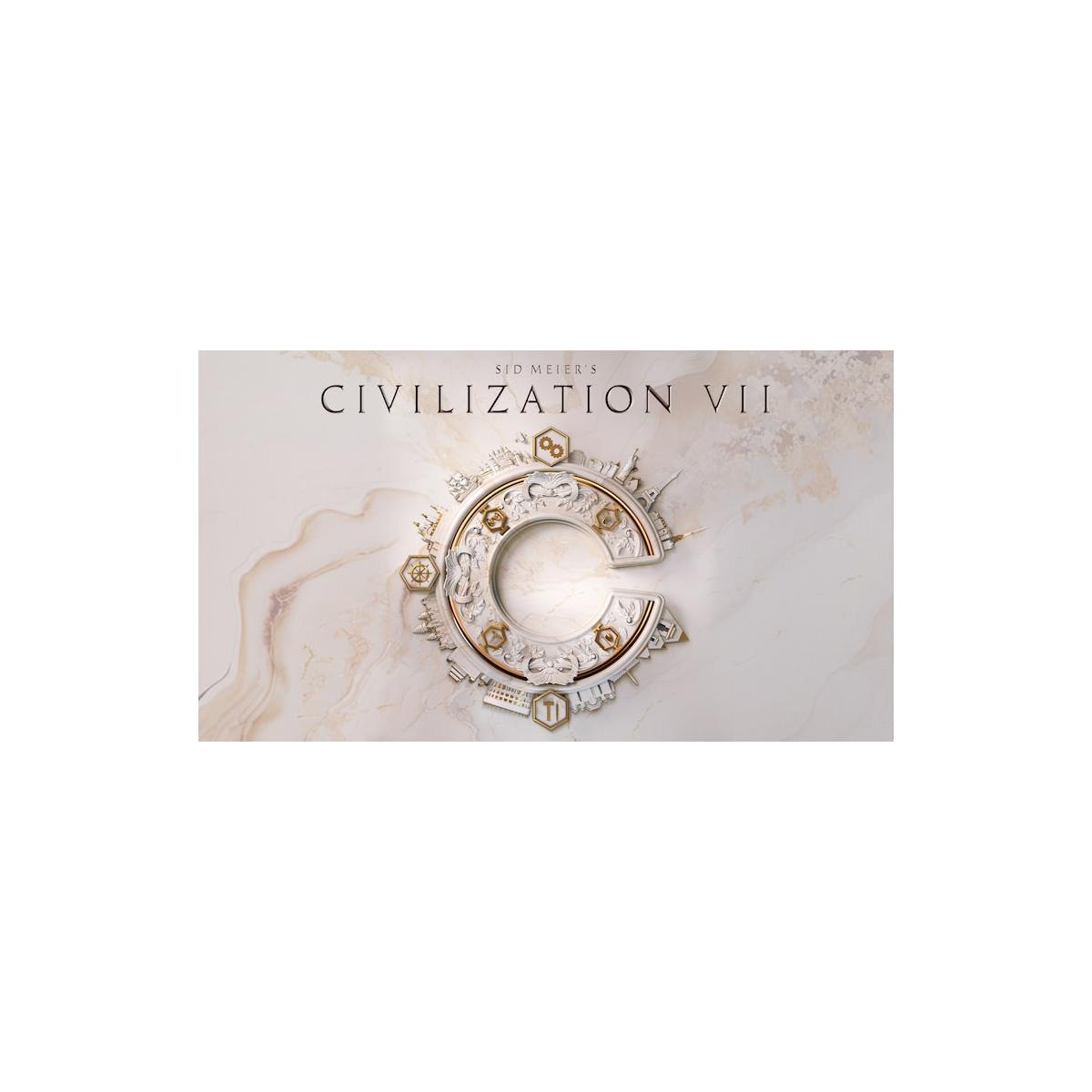 Il logo di Sid Meier's Civilization VII con una forma a 'C' stilizzata circondata da icone.