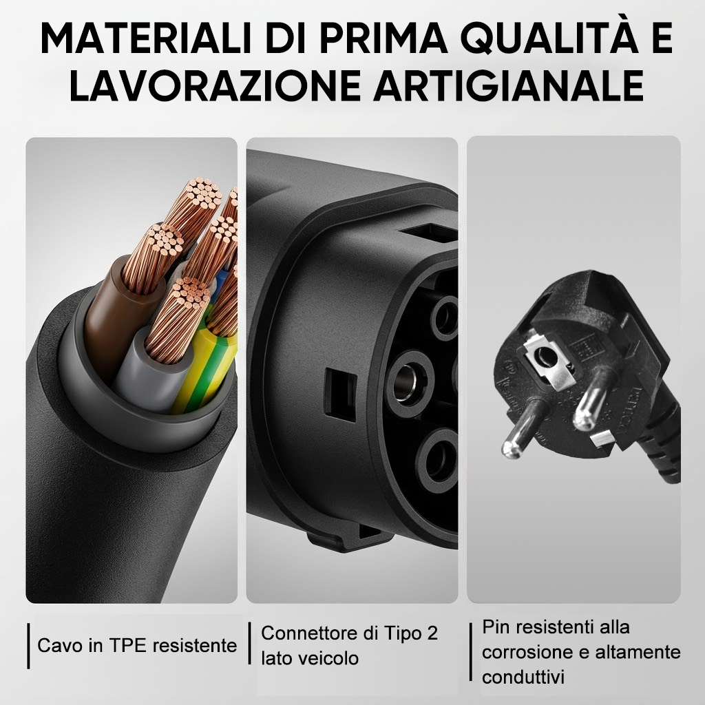 Primo piano di cavi, connettore e spina. Materiali di alta qualità.