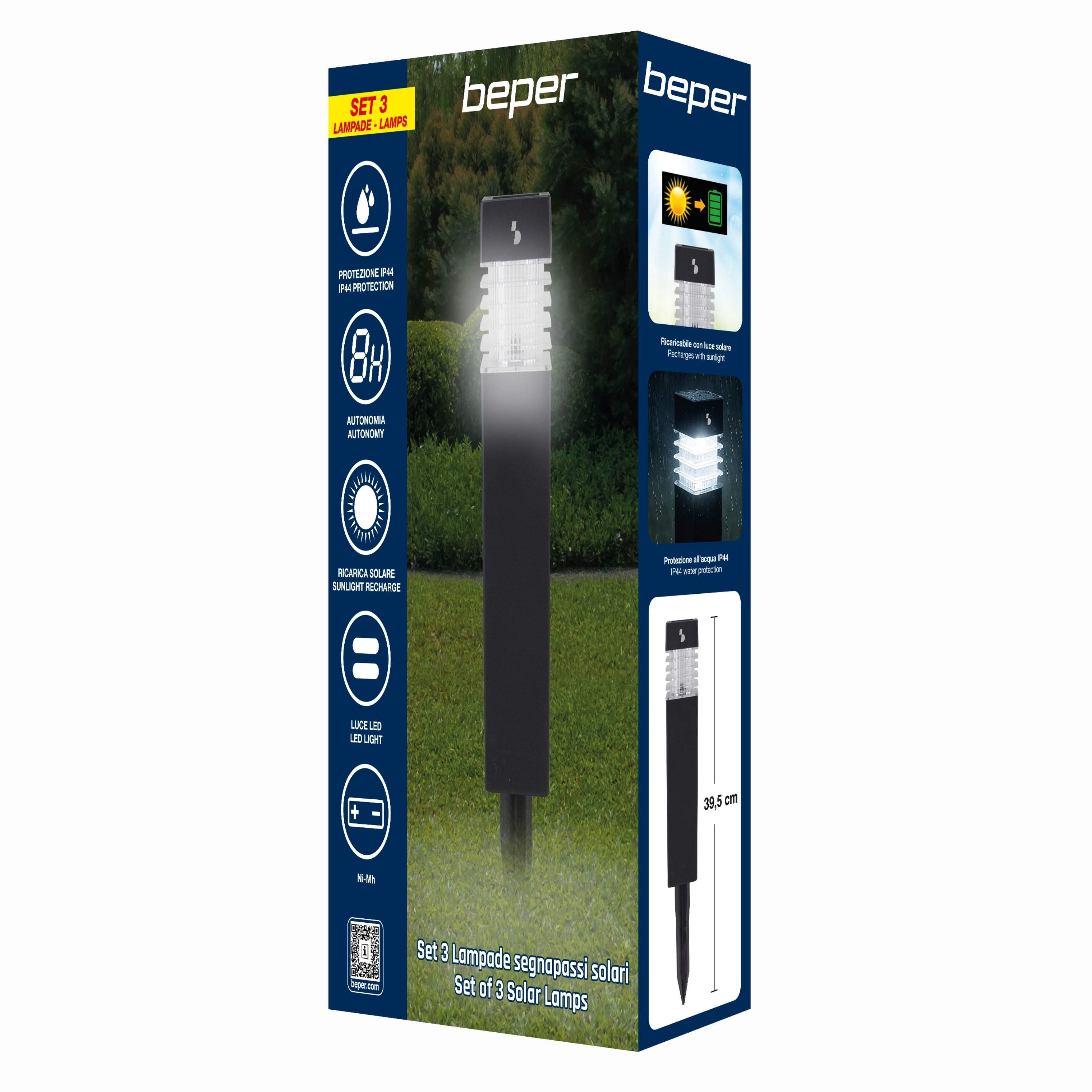 Confezione per 3 lampade solari segnapassi IP44 con luce LED.