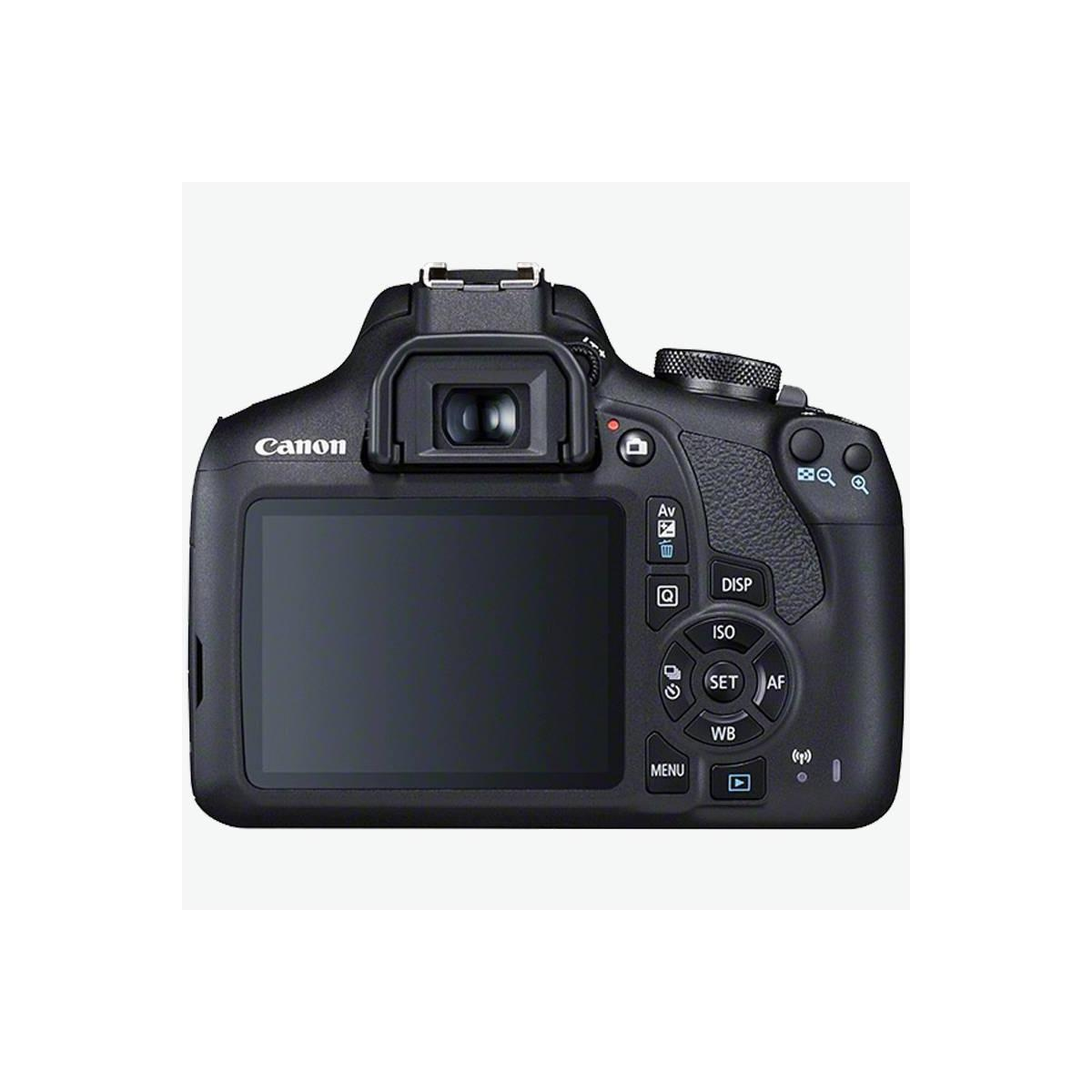 Back view of a black Canon digital camera with screen and control buttons.