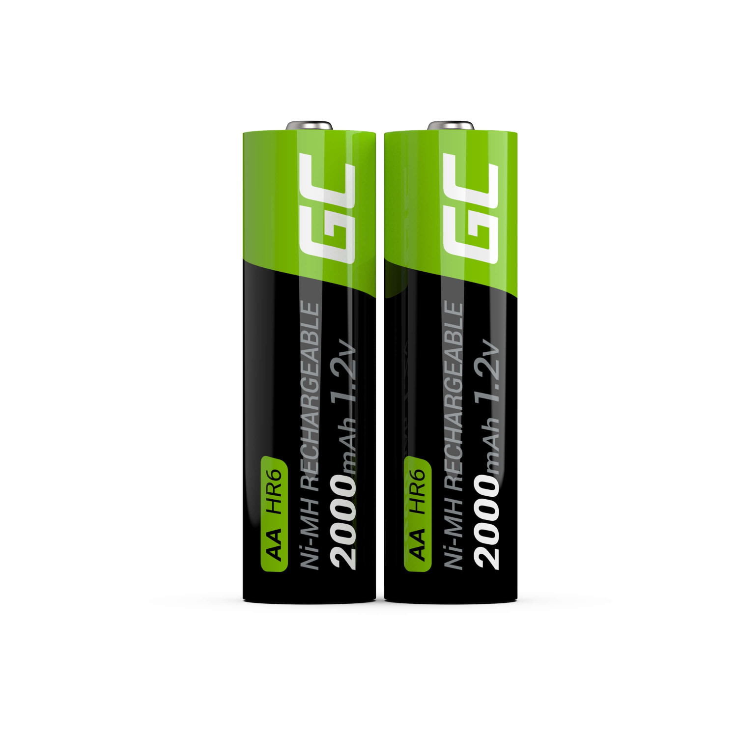 Due batterie AA verdi e nere da 2000mAh e 1,2V.
