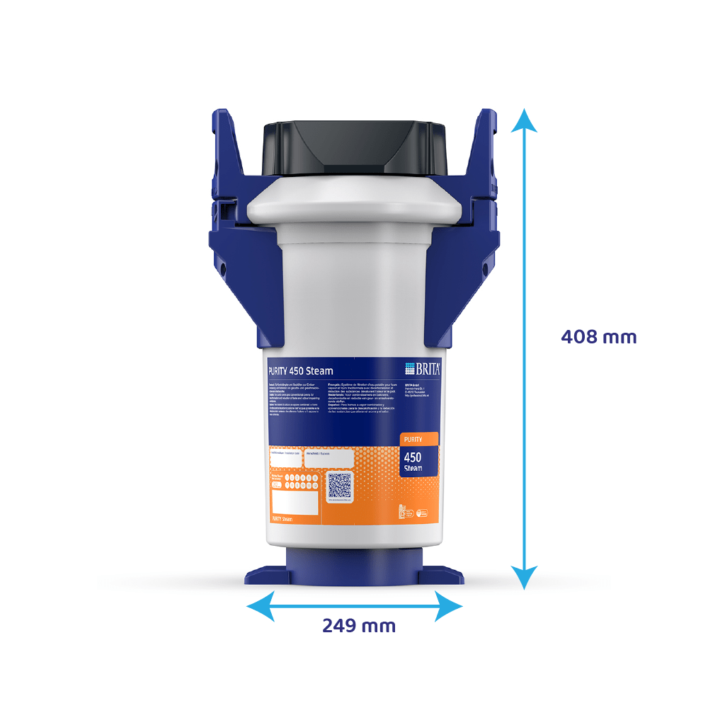 Brita Purity 450 Dampf-Wasserfilter mit Maßen 408 mm H x 249 mm B.