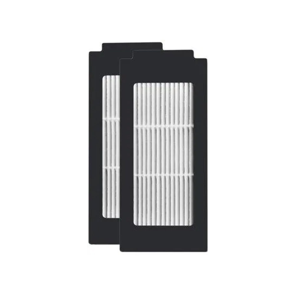 Zwei schwarze rechteckige Filter mit weißen Lamellen, nebeneinander.