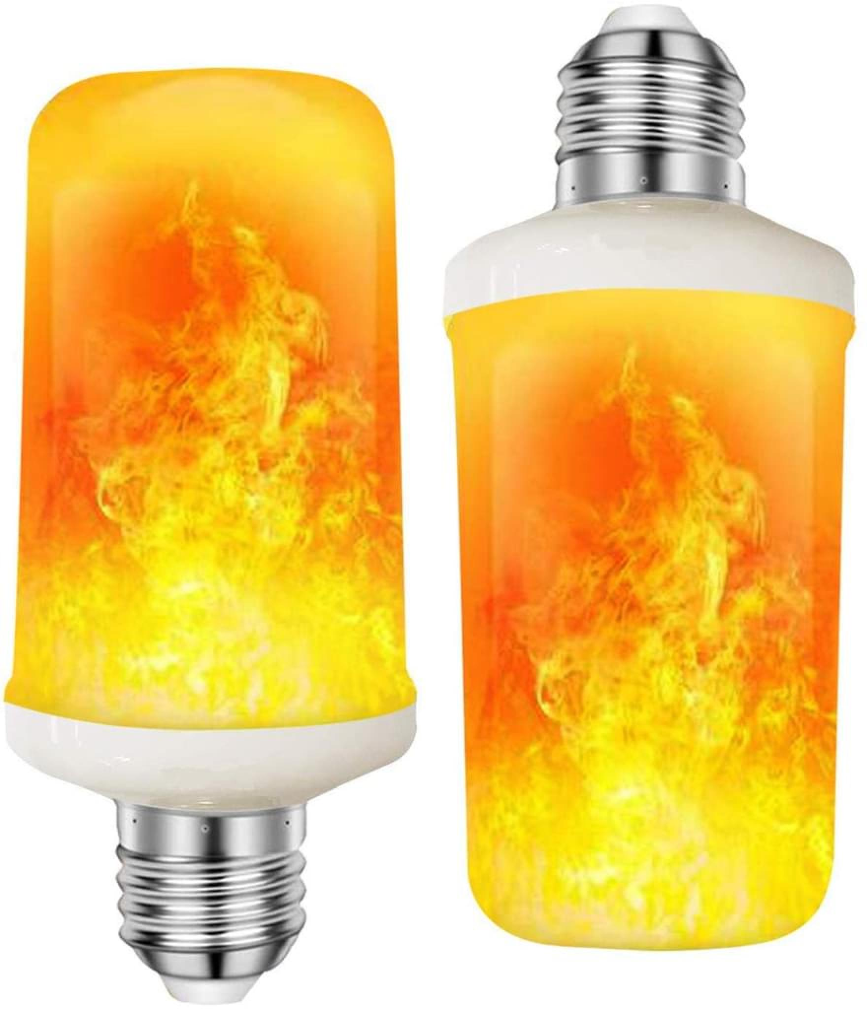 Zwei LED-Birnen mit Flammeneffekt, leuchten orange und gelb.