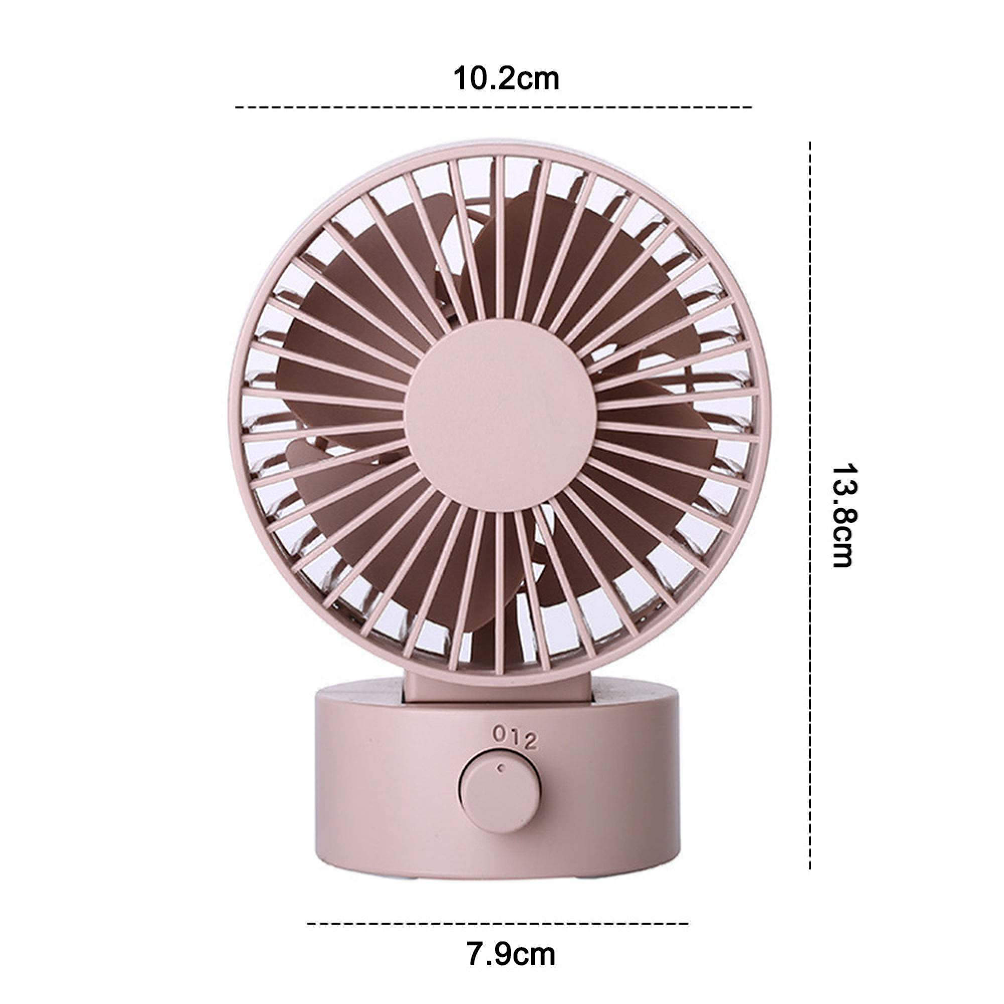 Ein kleiner, rosafarbener Ventilator mit einem runden Gehäuse und einem Bedienknopf.