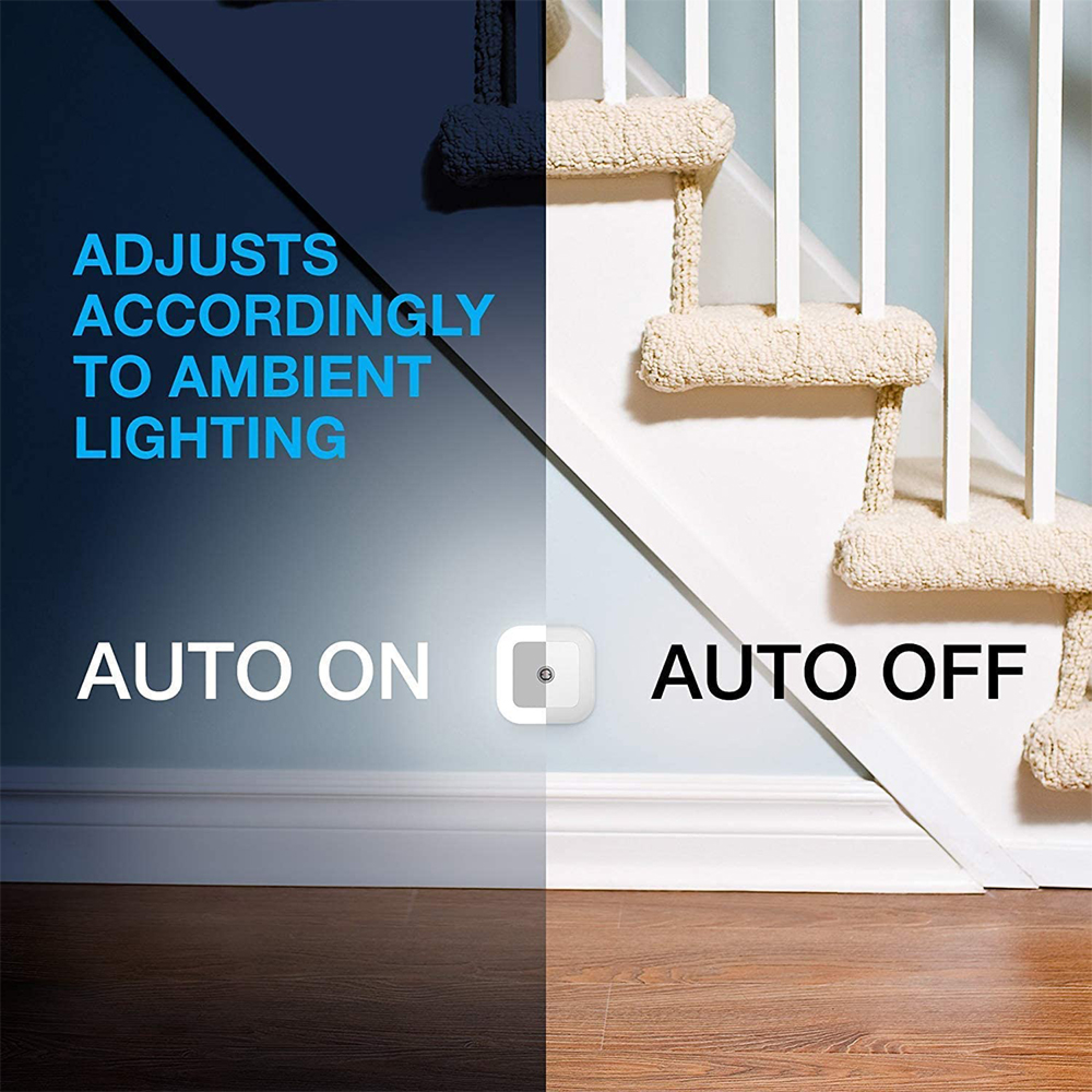Nachtlicht in Steckdose an Treppe, automatisch an/aus.