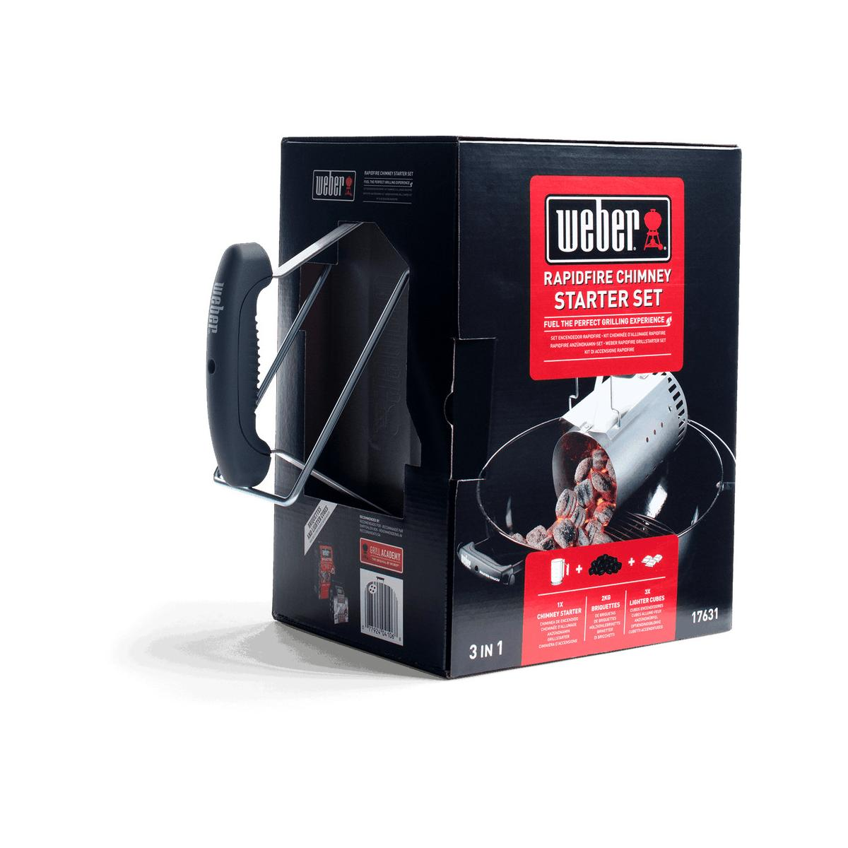 Set de iniciador de chimenea Weber Rapidfire con carbón y cubos.