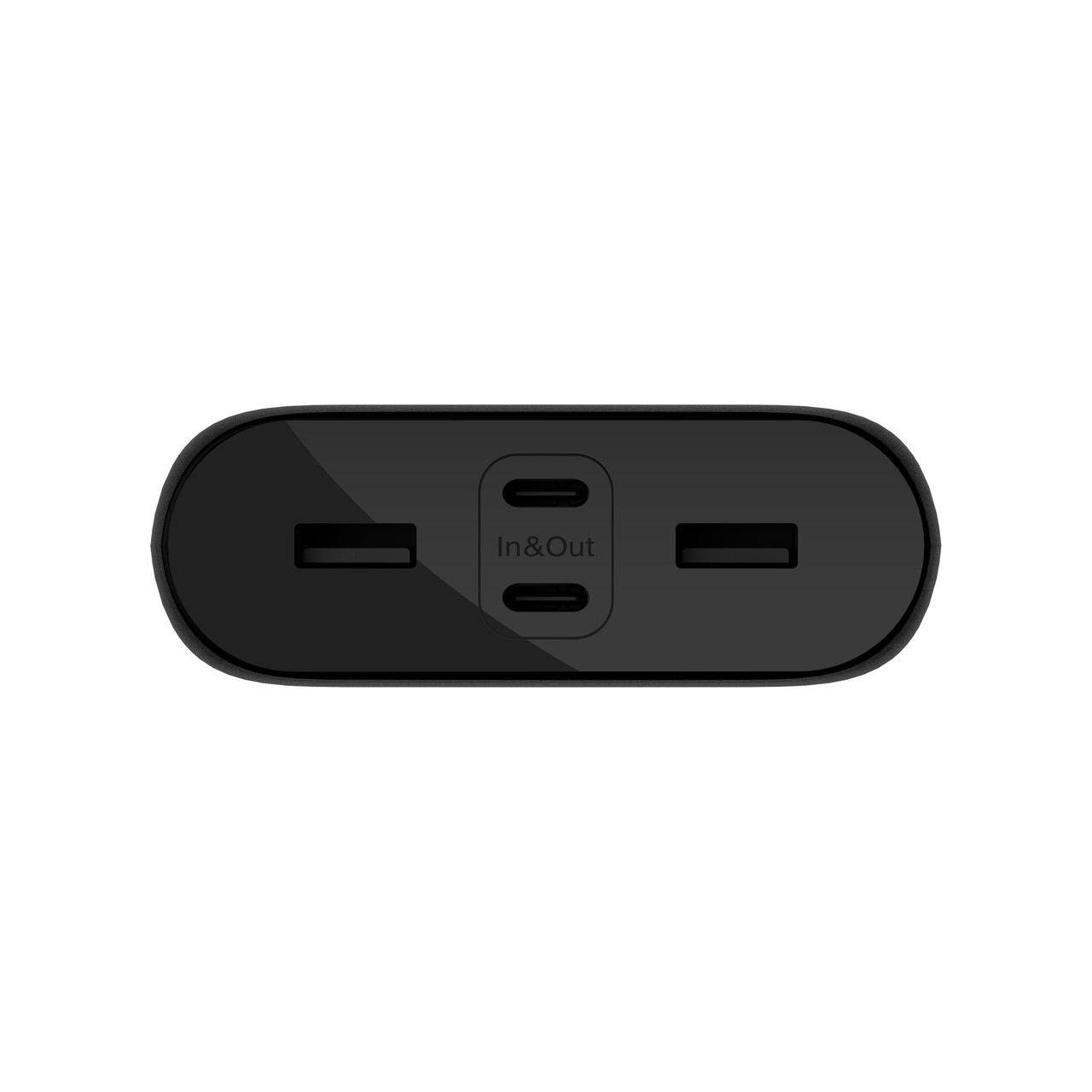 Boîtier de chargement noir avec deux ports USB-C et un port USB-A.