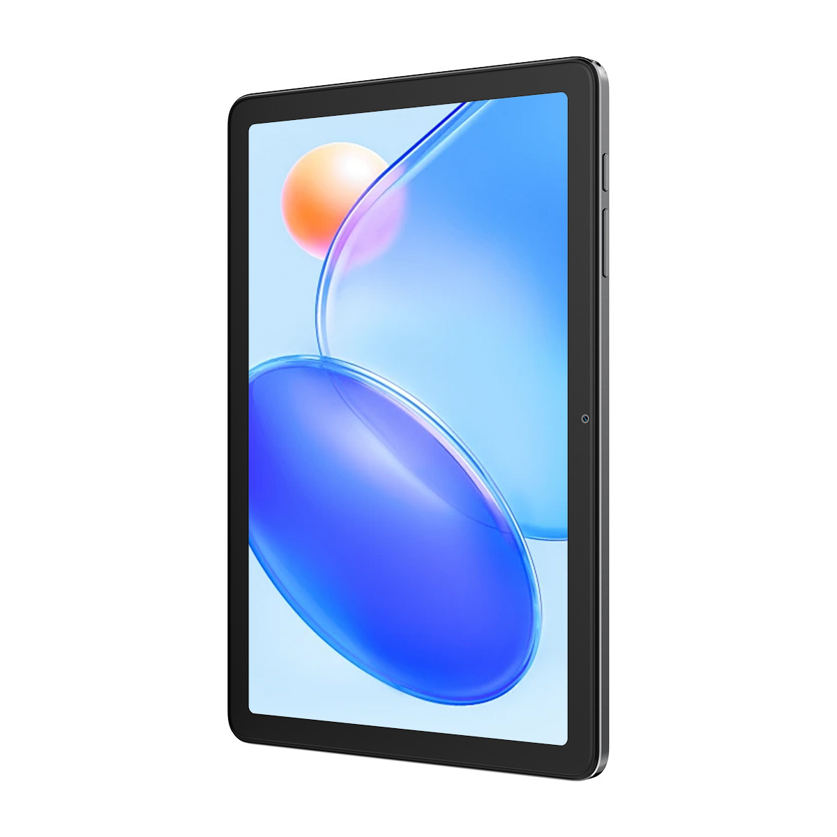Renkli duvar kağıdı gösteren koyu renkli bir tablet beyaz arka planda gösteriliyor.