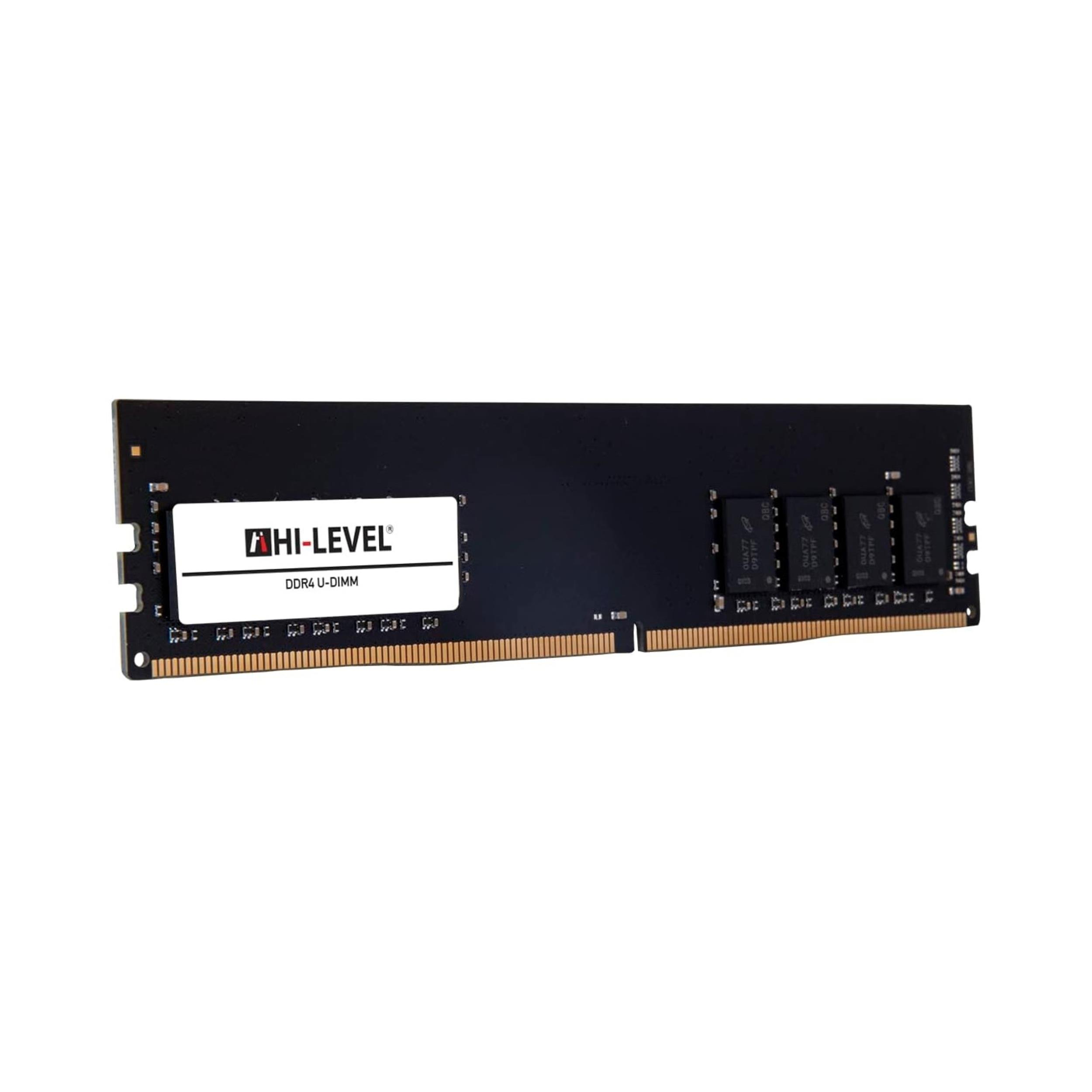 Altın kontaklı siyah HI-LEVEL DDR4 U-DIMM RAM bellek.