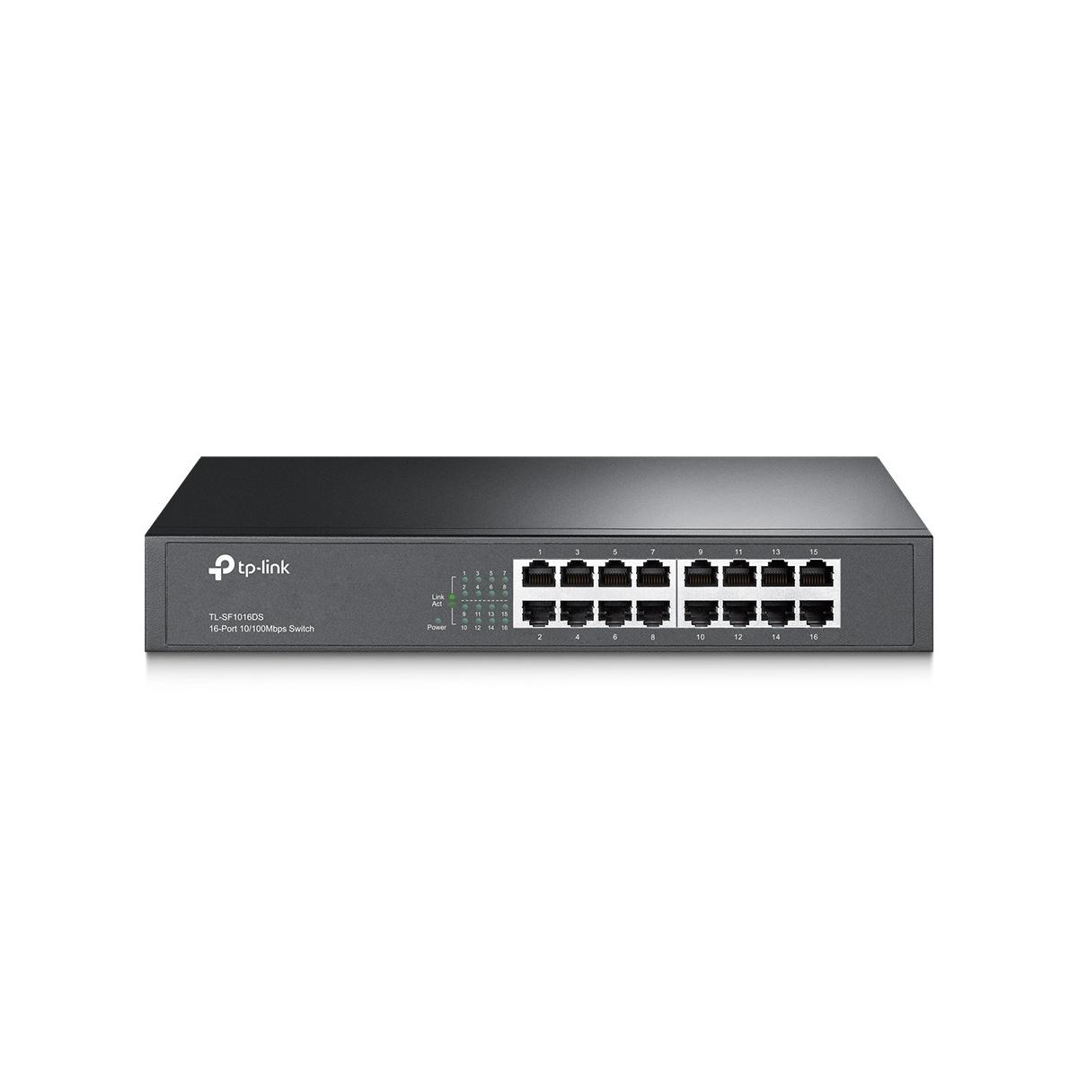 TP-Link TL-SF1016DS 16-Port 10/100Mbps Netzwerkswitch mit RJ45-Anschlüssen.