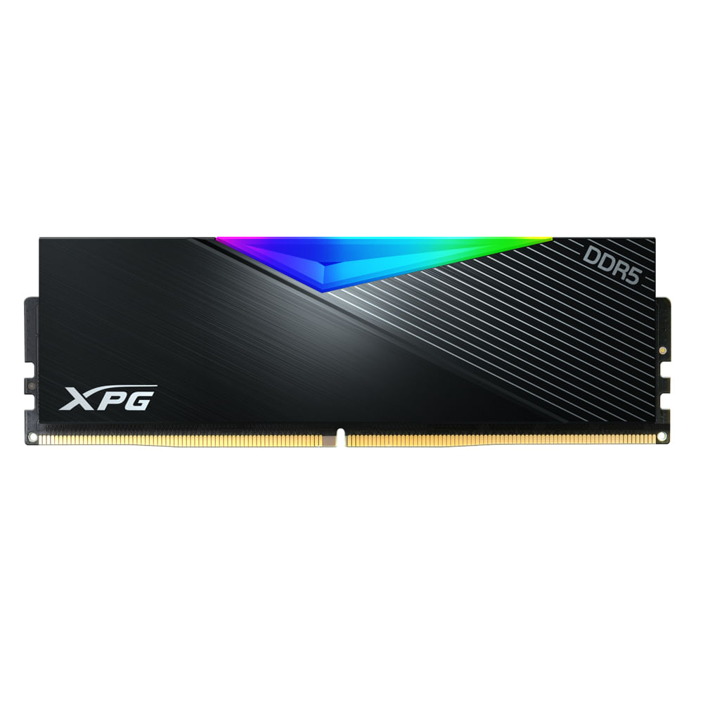Modulo RAM DDR5 nero con logo XPG e illuminazione RGB.