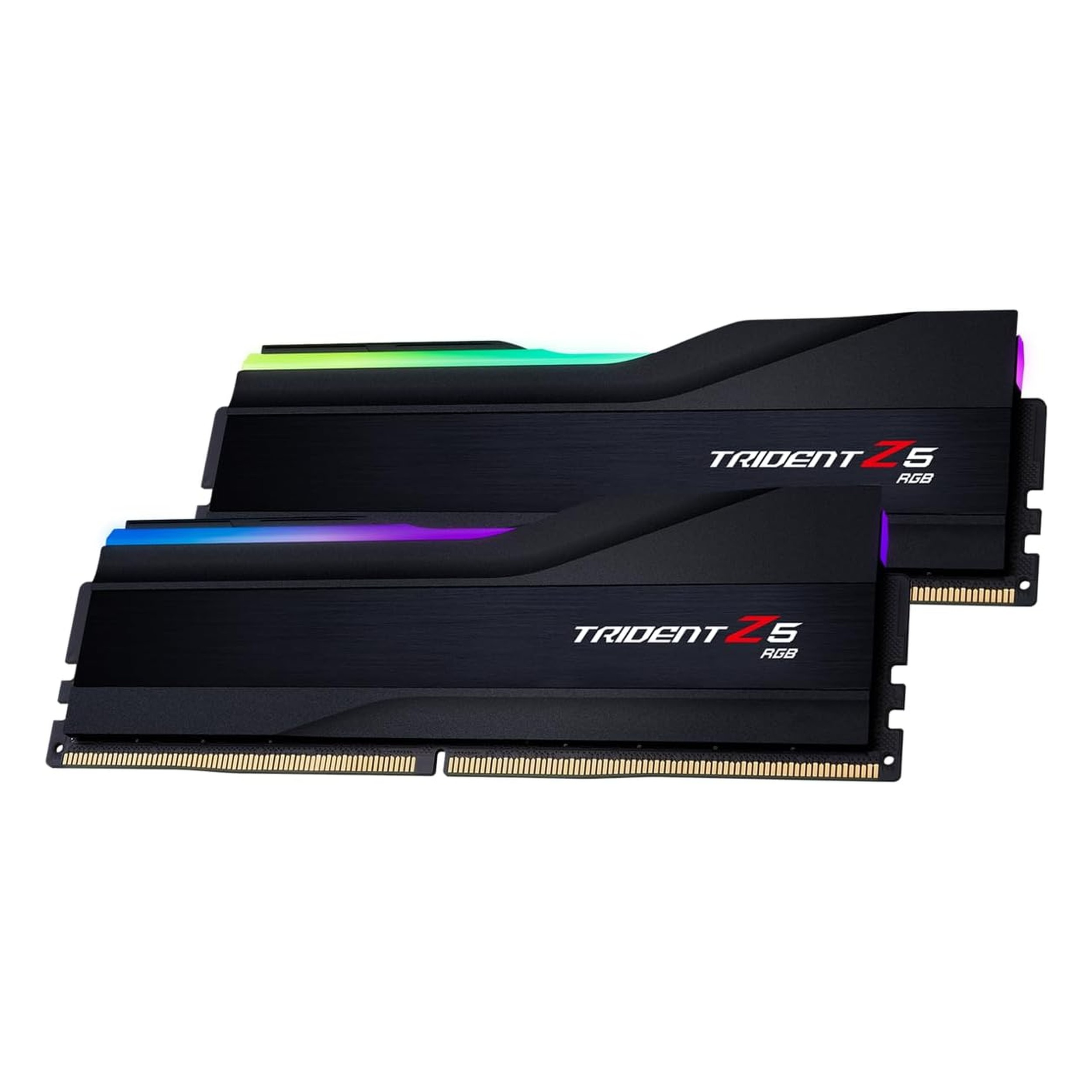 Due moduli RAM neri con illuminazione RGB blu e verde.