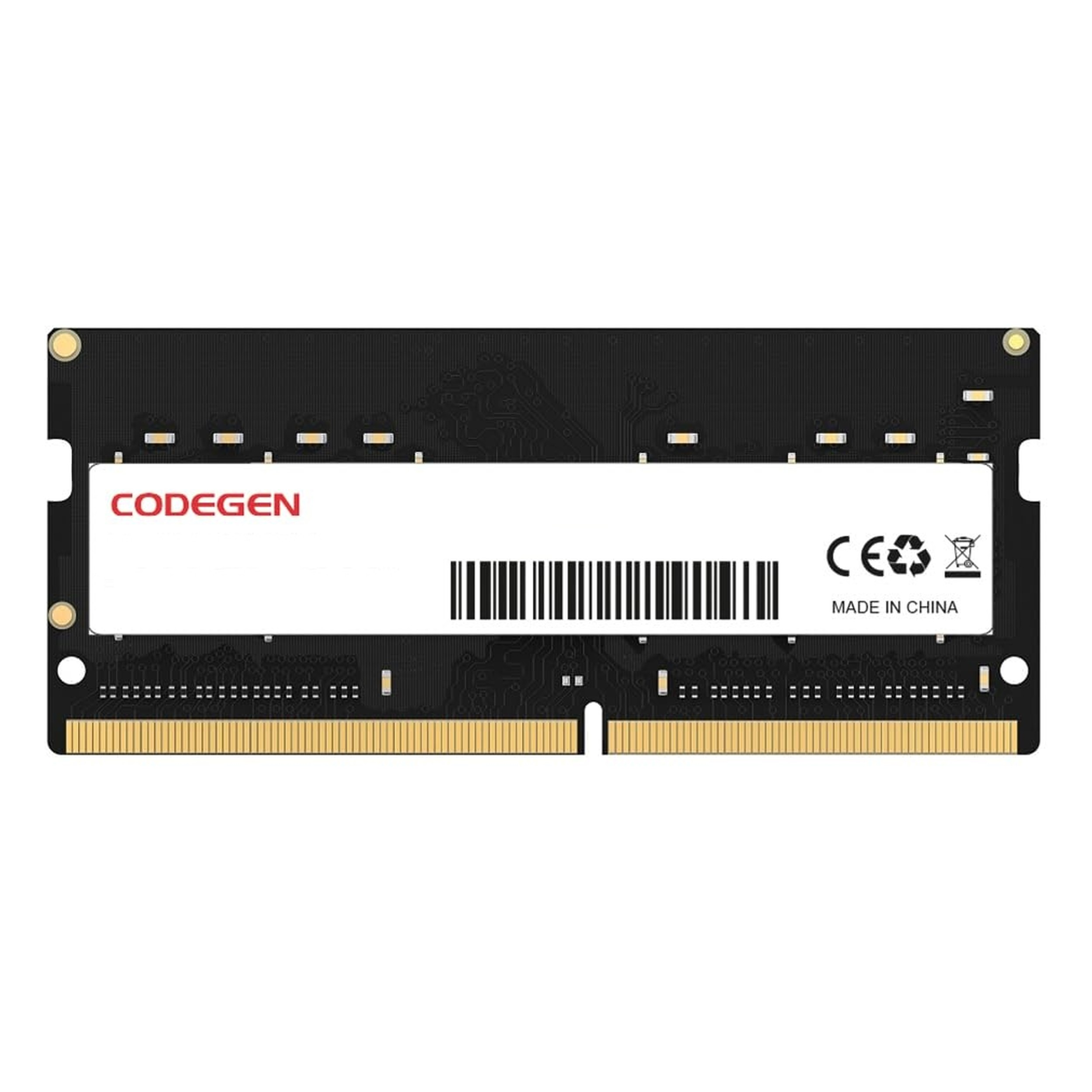 CODEGEN logosu ve altın renkli temas noktalarına sahip siyah RAM.