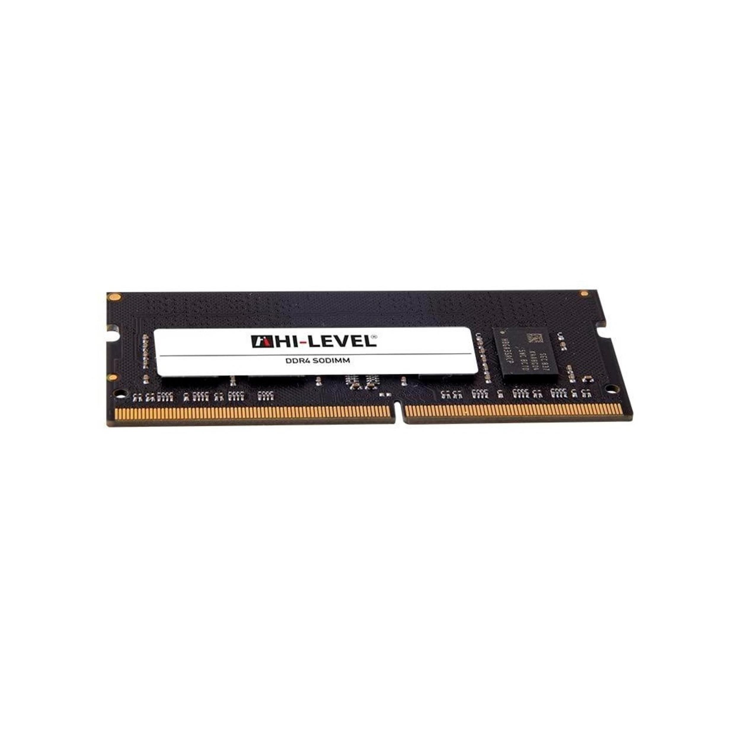 Altın kontaklı siyah bir HI-LEVEL DDR4 SODIMM RAM modülü.