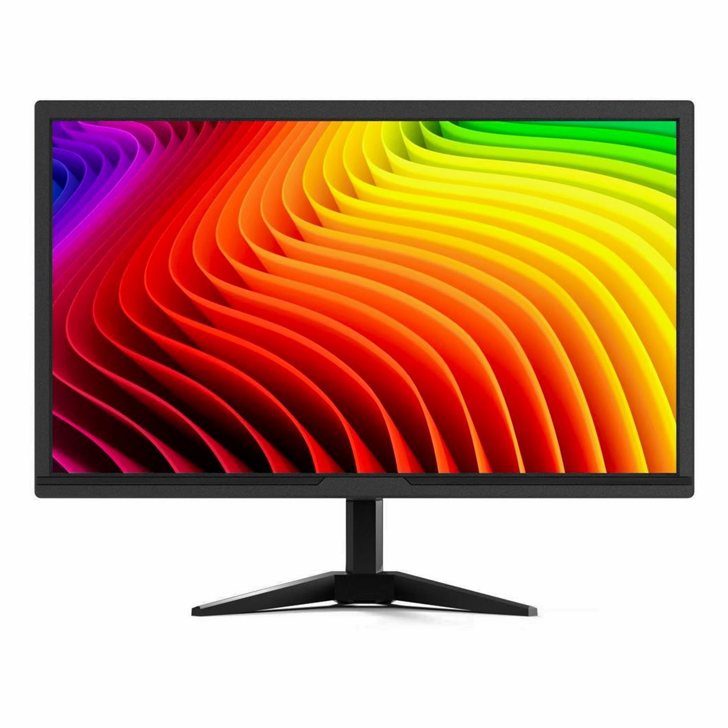 Ekranında renkli, dalgalı bir desen gösteren siyah bir monitör.
