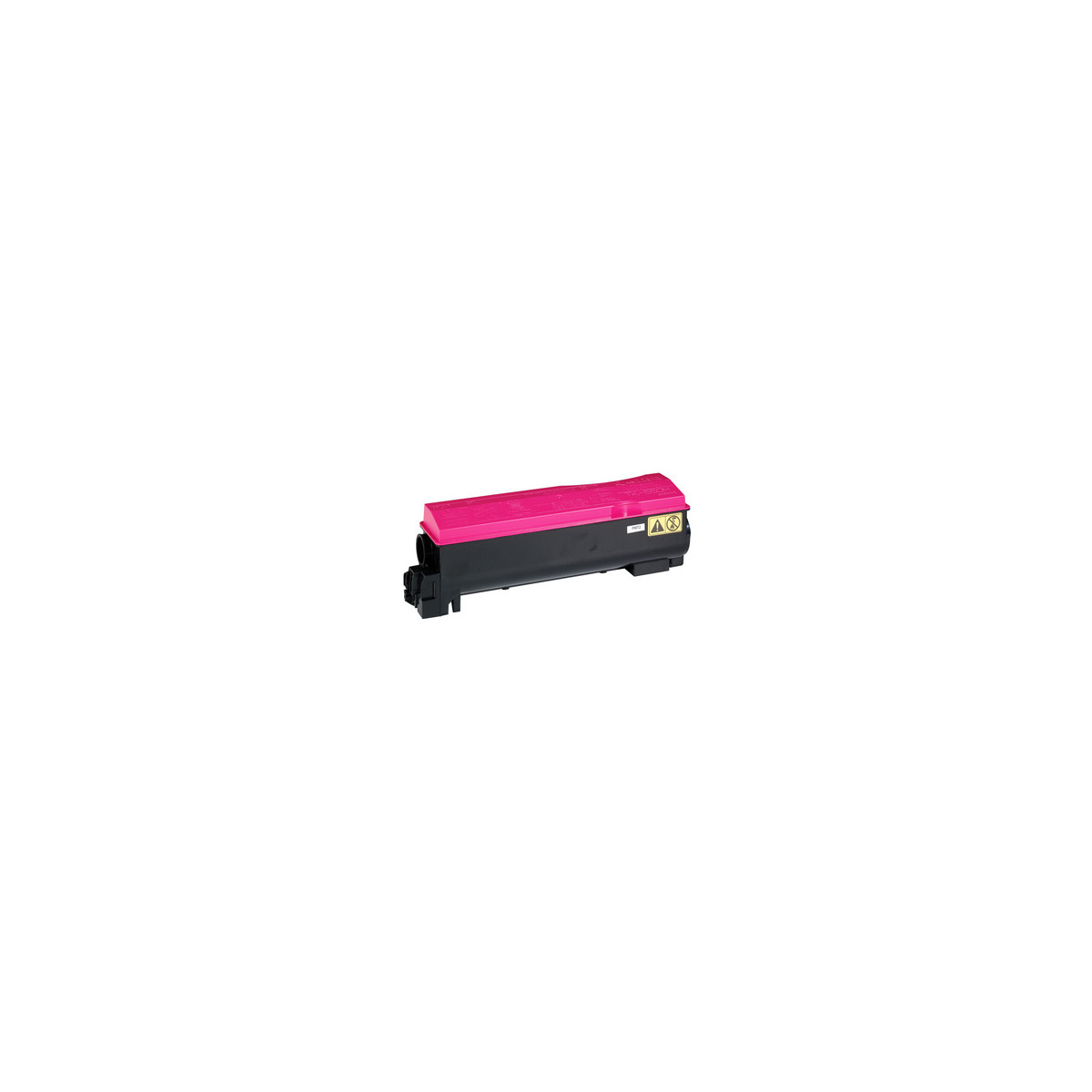 Una cartuccia toner rosa e nera su sfondo bianco.