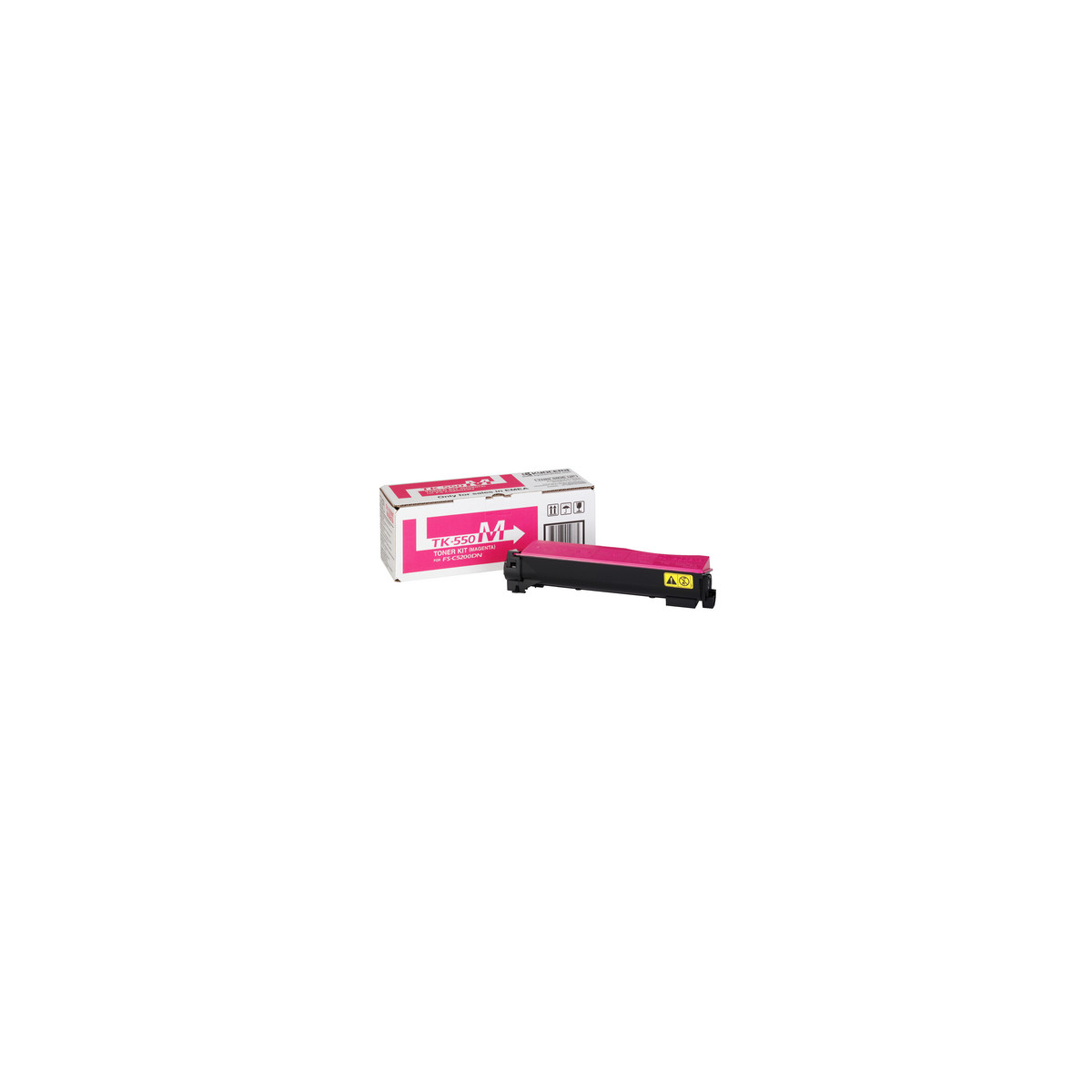 Una cartuccia toner magenta e la sua scatola.