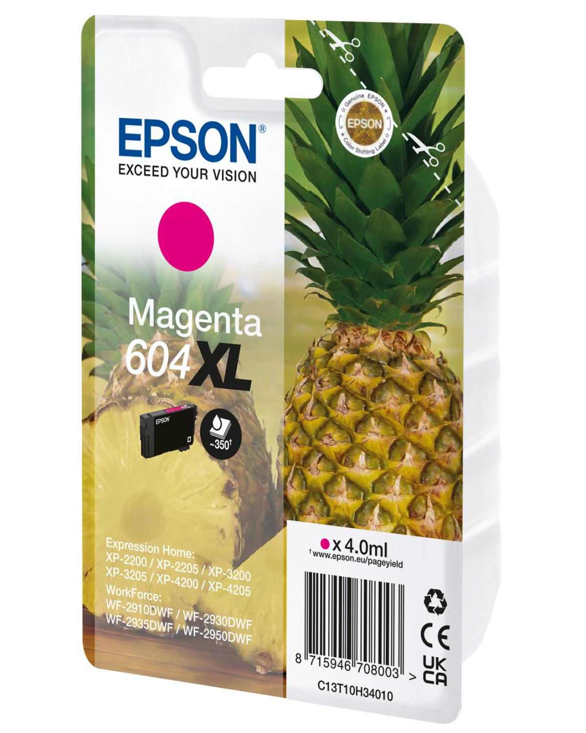 Epson 604XL Magenta inktcartridge met ananasafbeelding en productdetails.