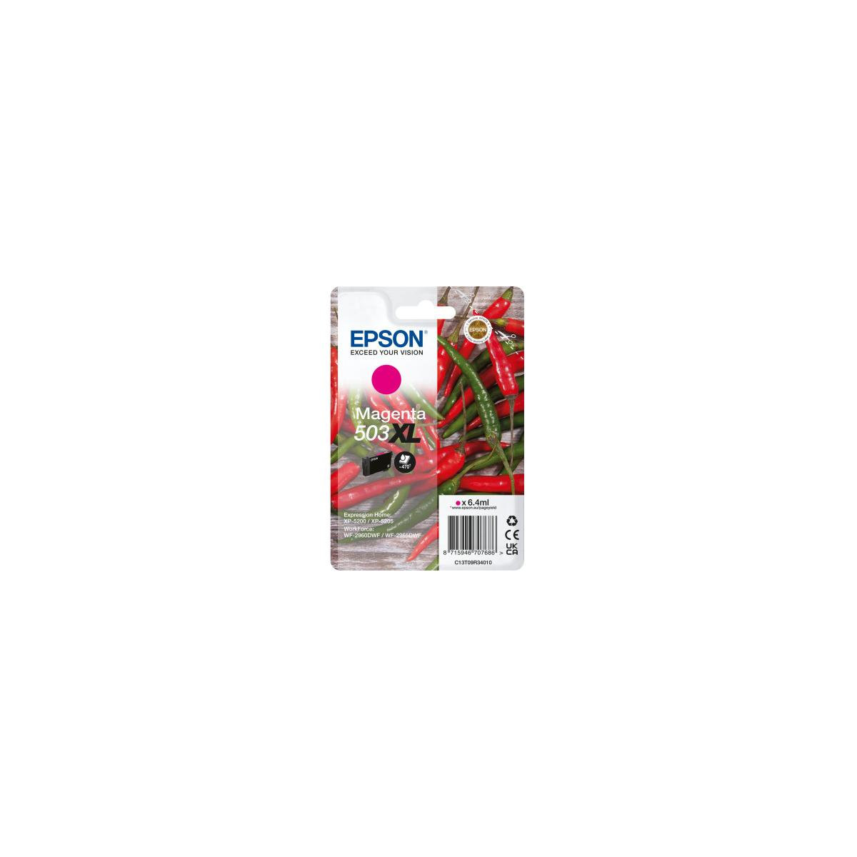 Cartuccia d'inchiostro Epson Magenta 503XL con peperoncini rossi e verdi.