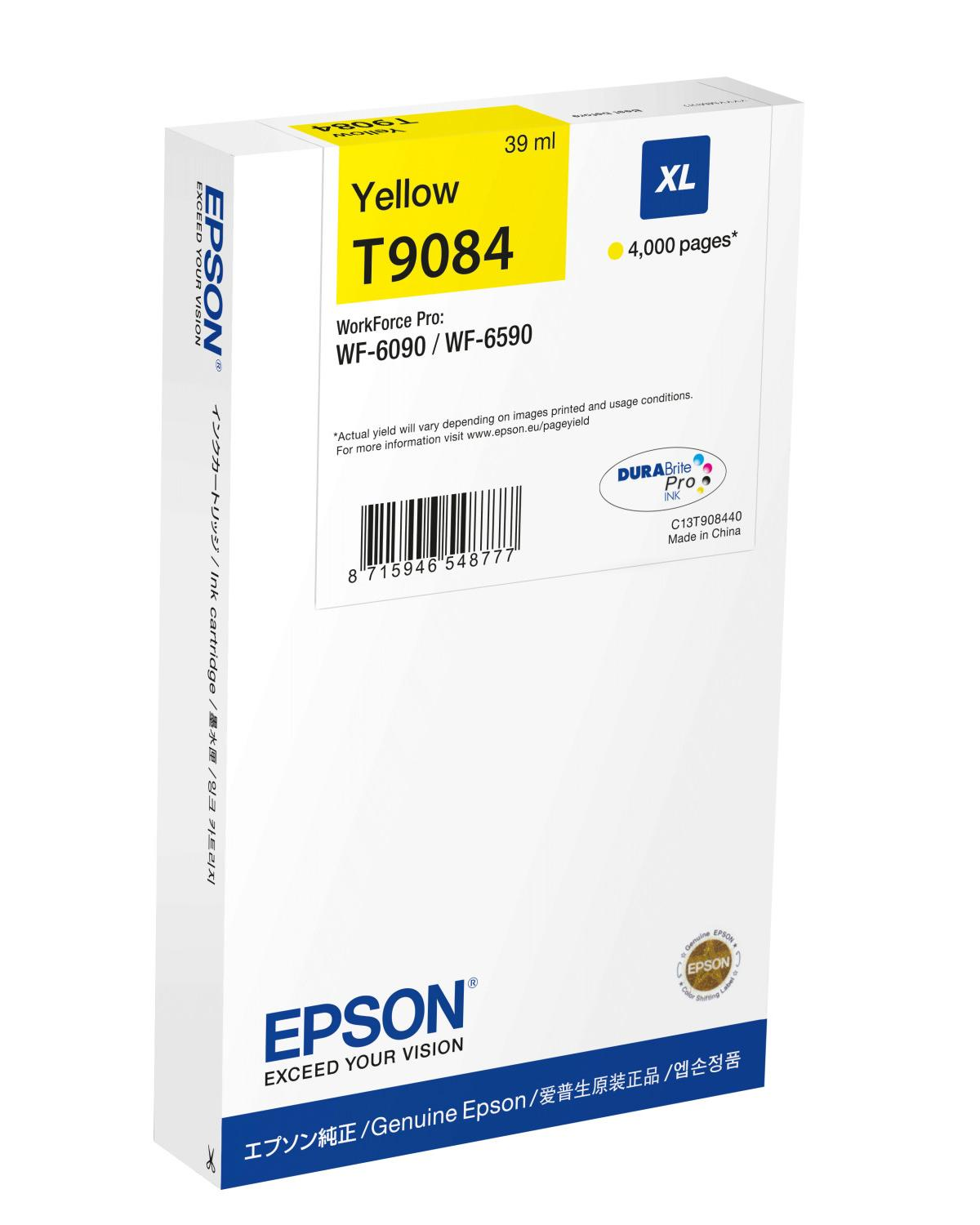 Epson T9084 XL gelbe Tinte, 39 ml, 4000 Seiten für WorkForce Pro Drucker.