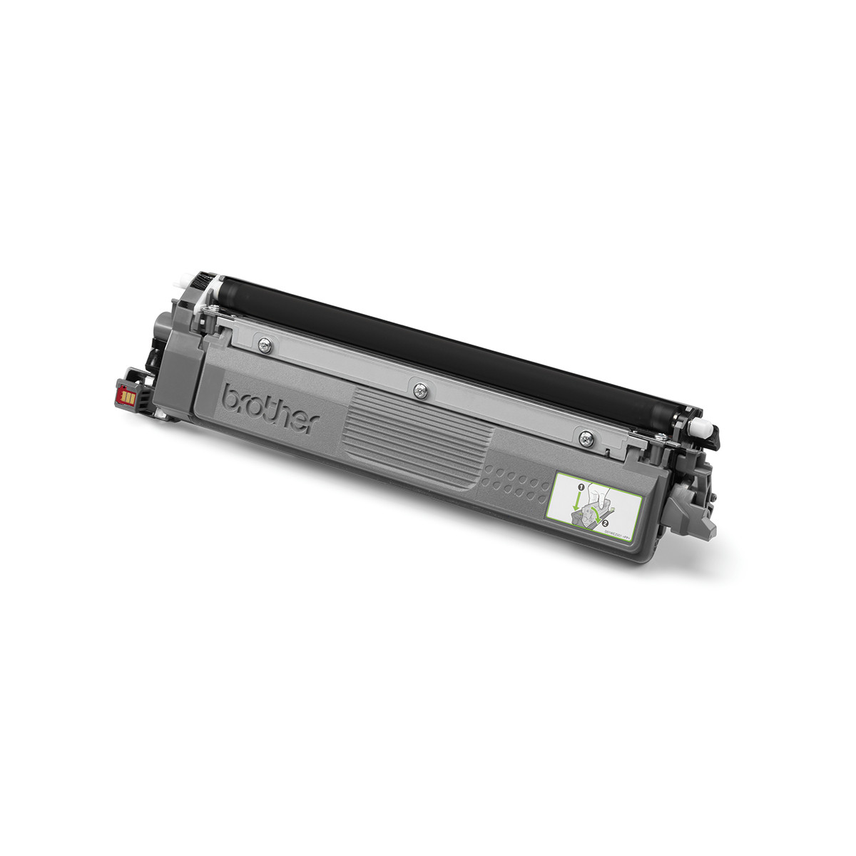 Cartuccia toner Brother grigia con rullo nero, su sfondo bianco.