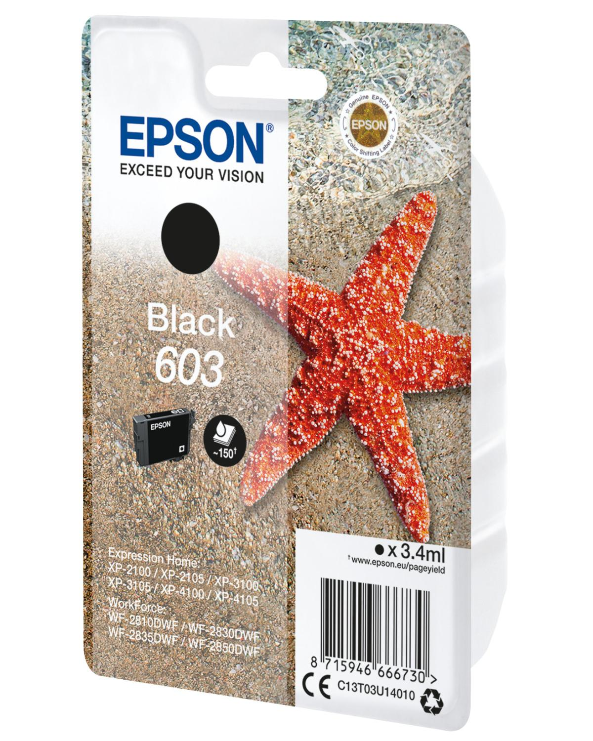 Epson 603 zwarte inktcartridge met zeester-design, 3,4 ml.