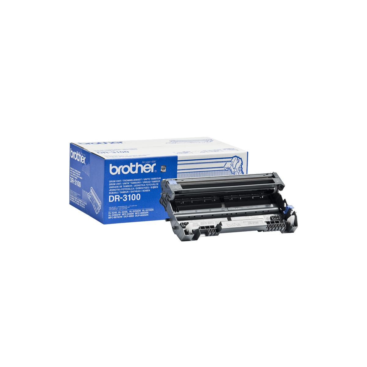 Eine Brother DR-3100 Trommeleinheit neben der Verpackung.
