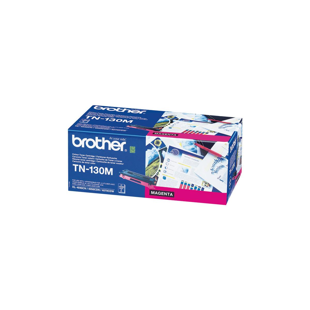 A magenta Brother TN-130M toner cartridge on a white background.