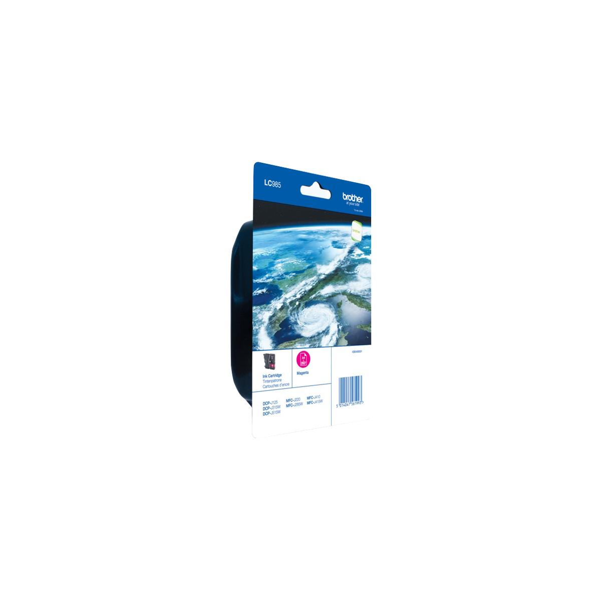 Packaging for a magenta ink cartridge featuring Earth and a hurricane.