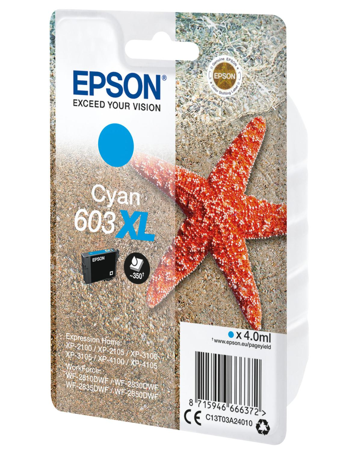 Epson Cyan 603XL inktcartridge met zeester- en zandmotief.
